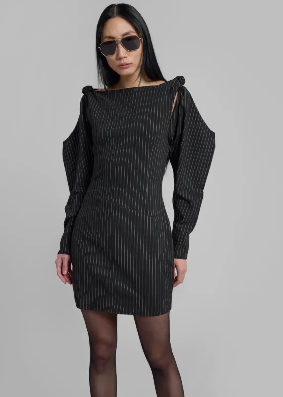 Rotate Stretchy Knotted Dress - Black Pinstripe sold by Frankie Shop