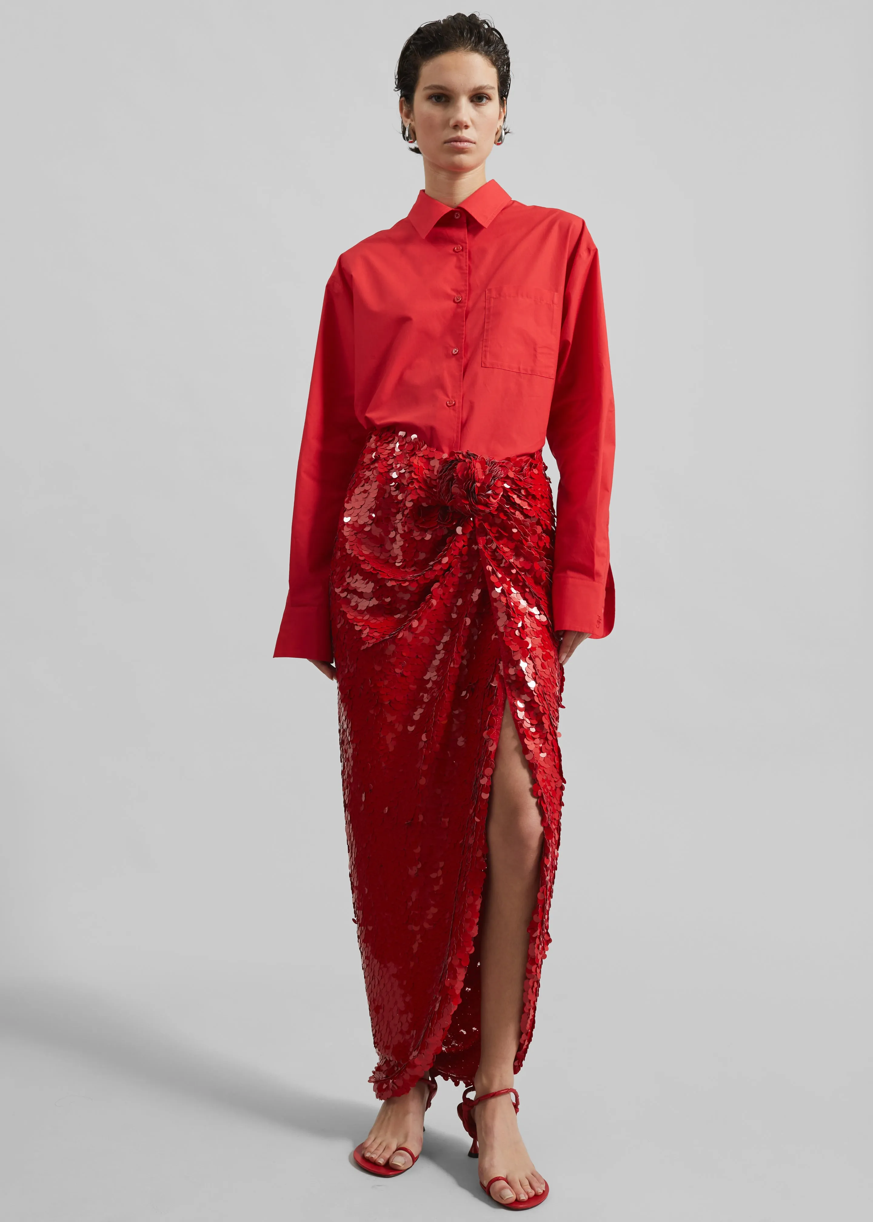 Rotate Asymmetric Sequin Skirt - Racing Red sold by Frankie Shop product image thumbnail 4