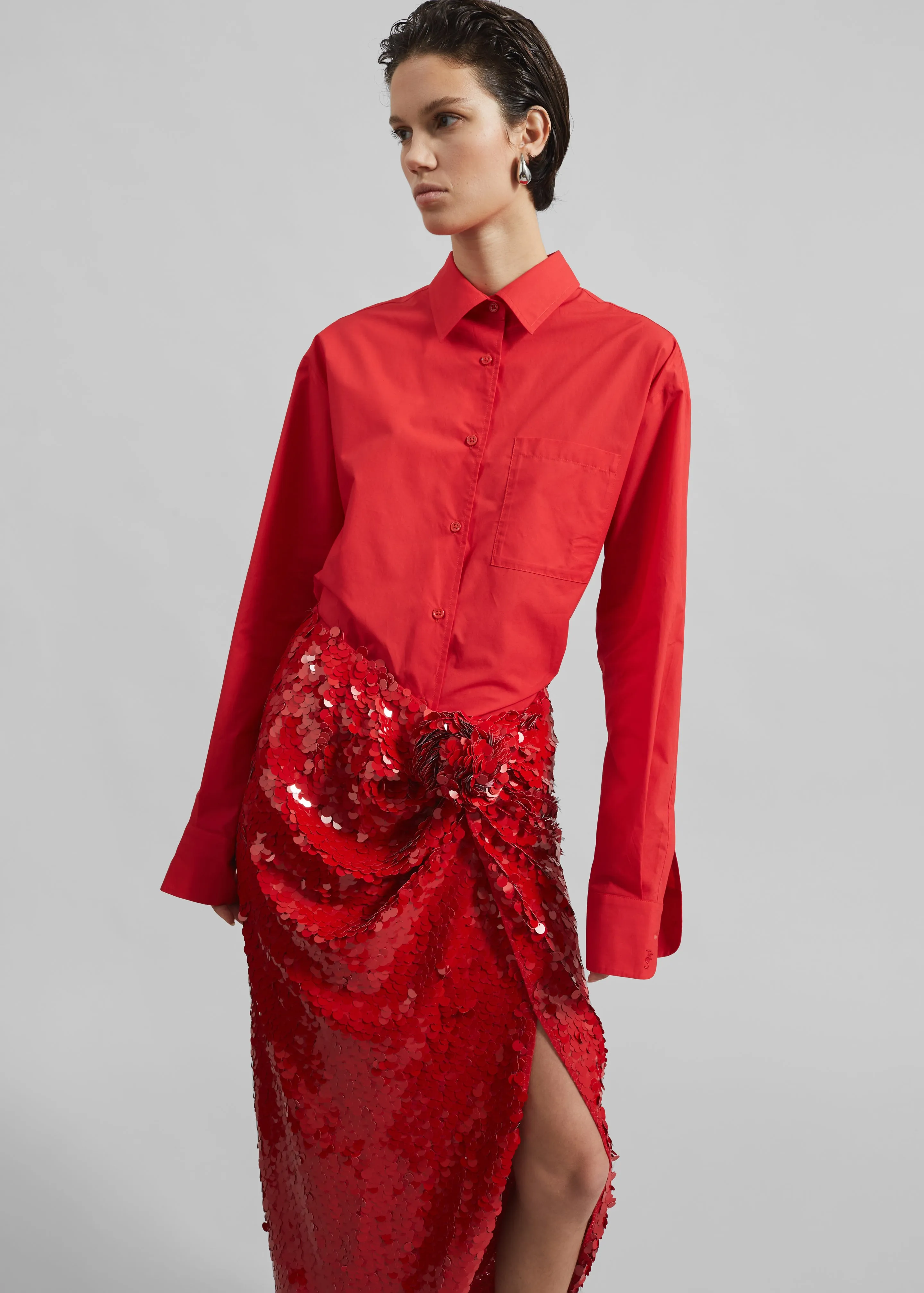 Rotate Asymmetric Sequin Skirt - Racing Red sold by Frankie Shop