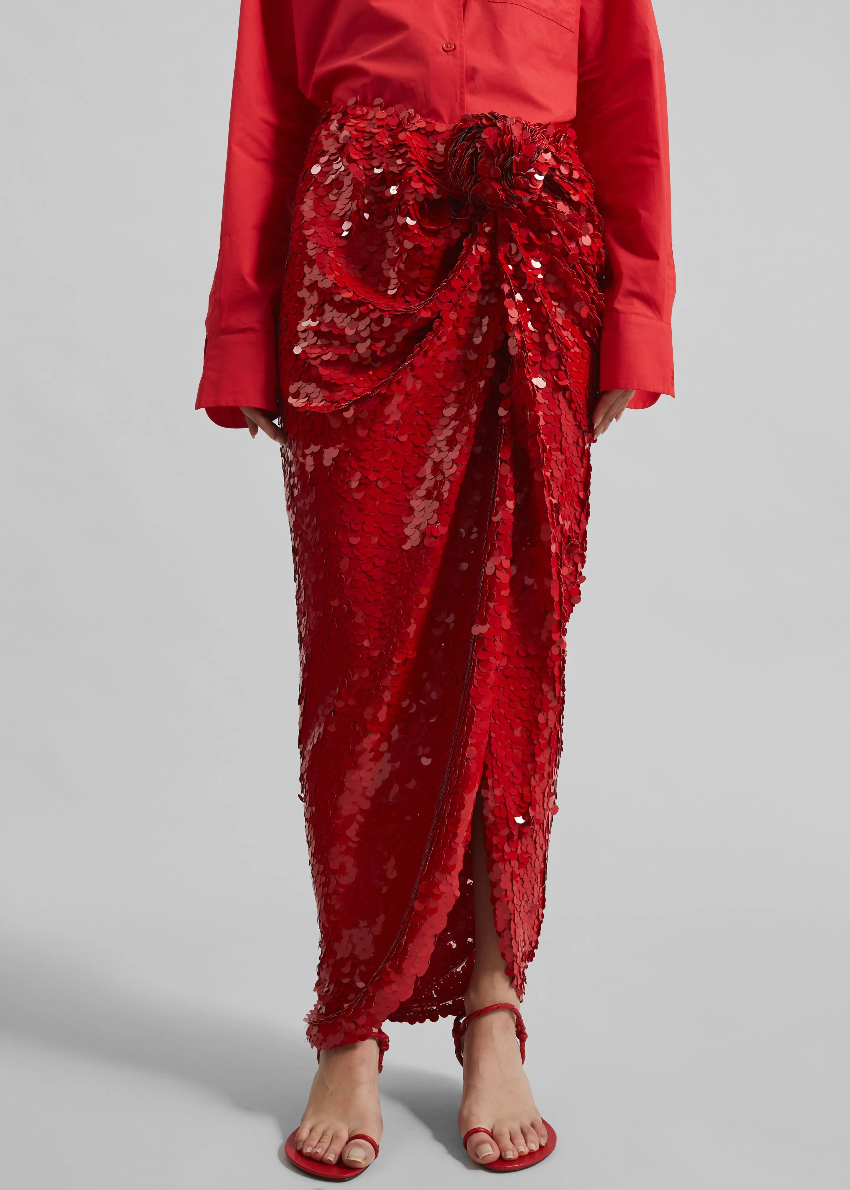 Rotate Asymmetric Sequin Skirt - Racing Red sold by Frankie Shop product image thumbnail 3