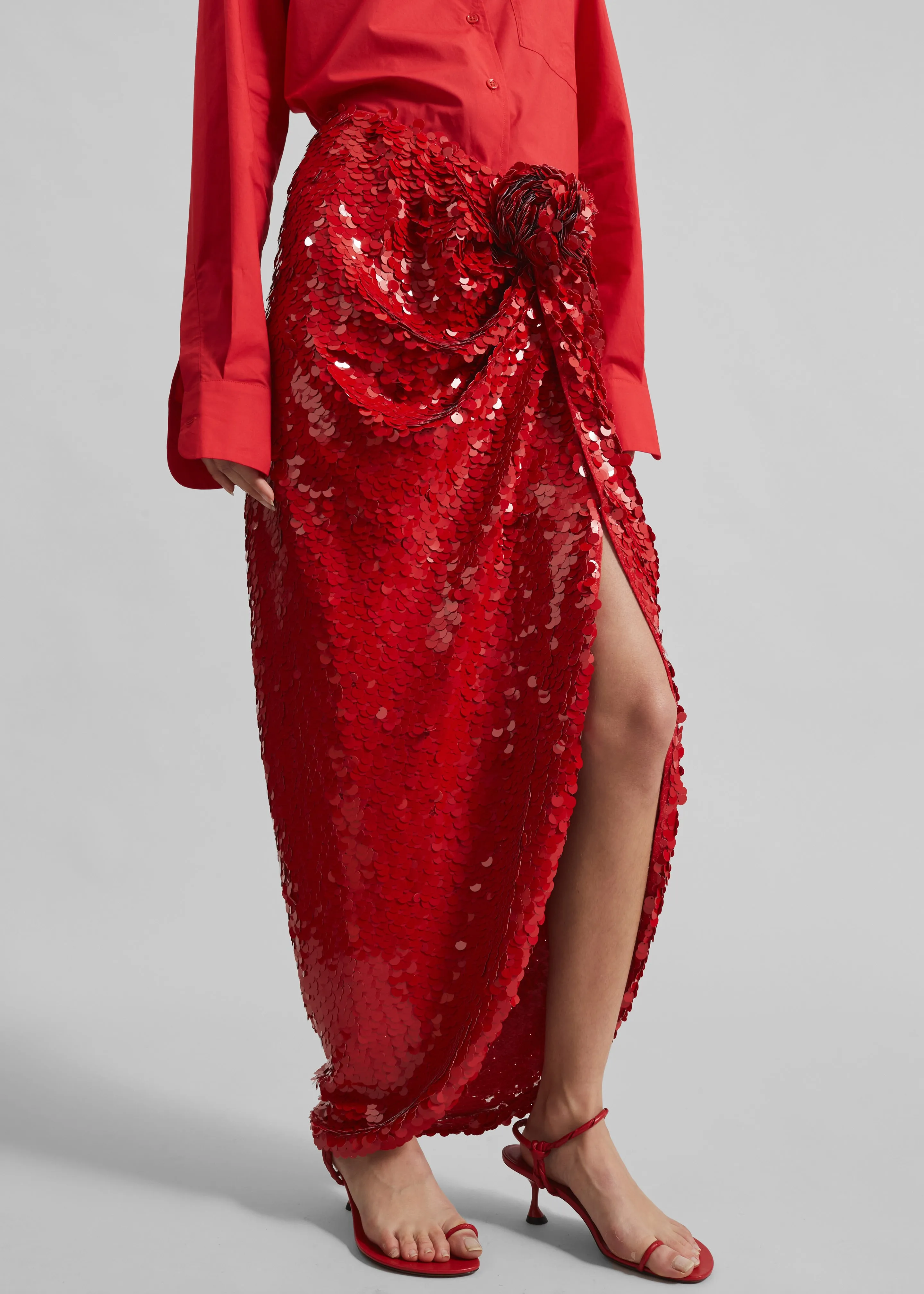 Rotate Asymmetric Sequin Skirt - Racing Red sold by Frankie Shop product image thumbnail 5