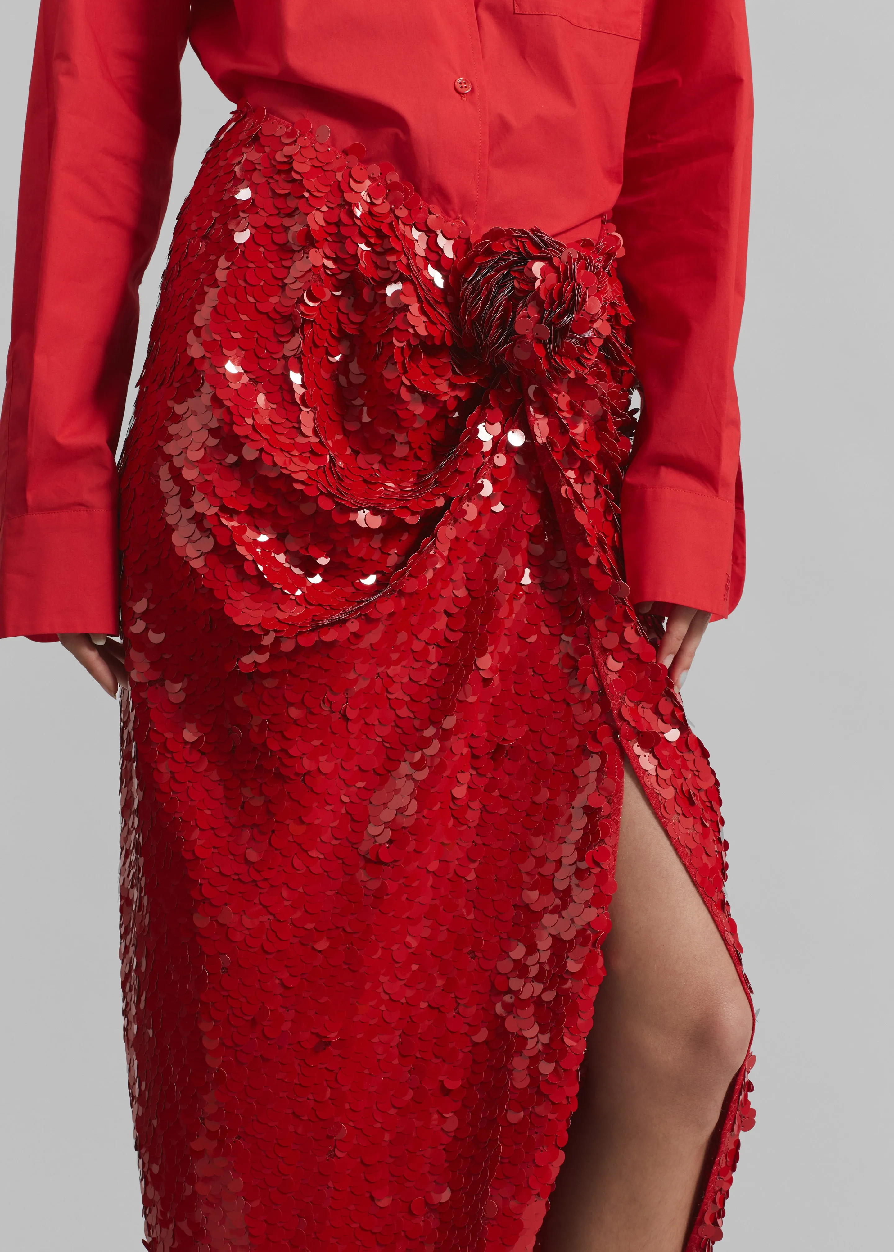 Rotate Asymmetric Sequin Skirt - Racing Red sold by Frankie Shop product image thumbnail 2