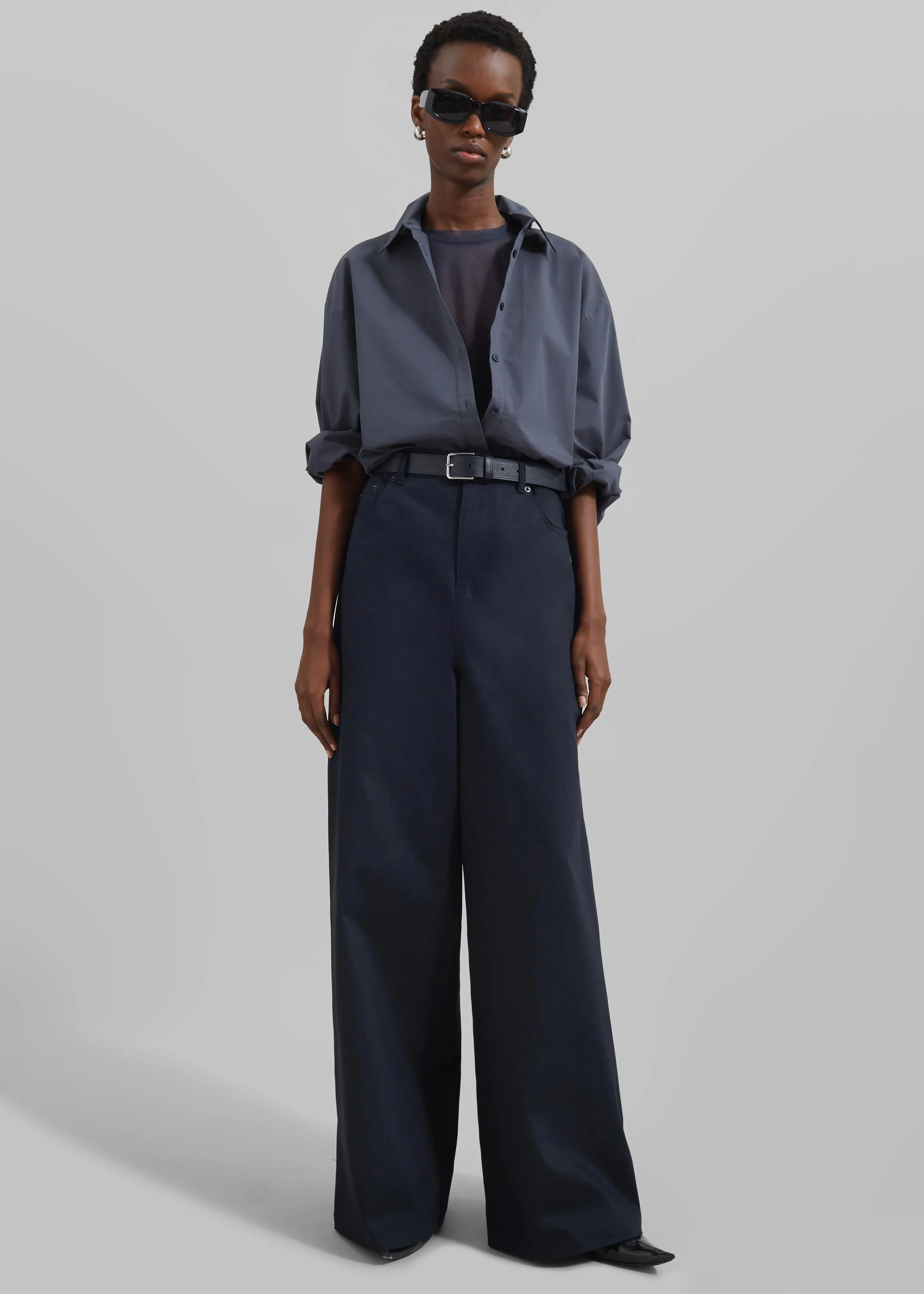 Sasha Wide Leg Twill Pants - Navy sold by Frankie Shop