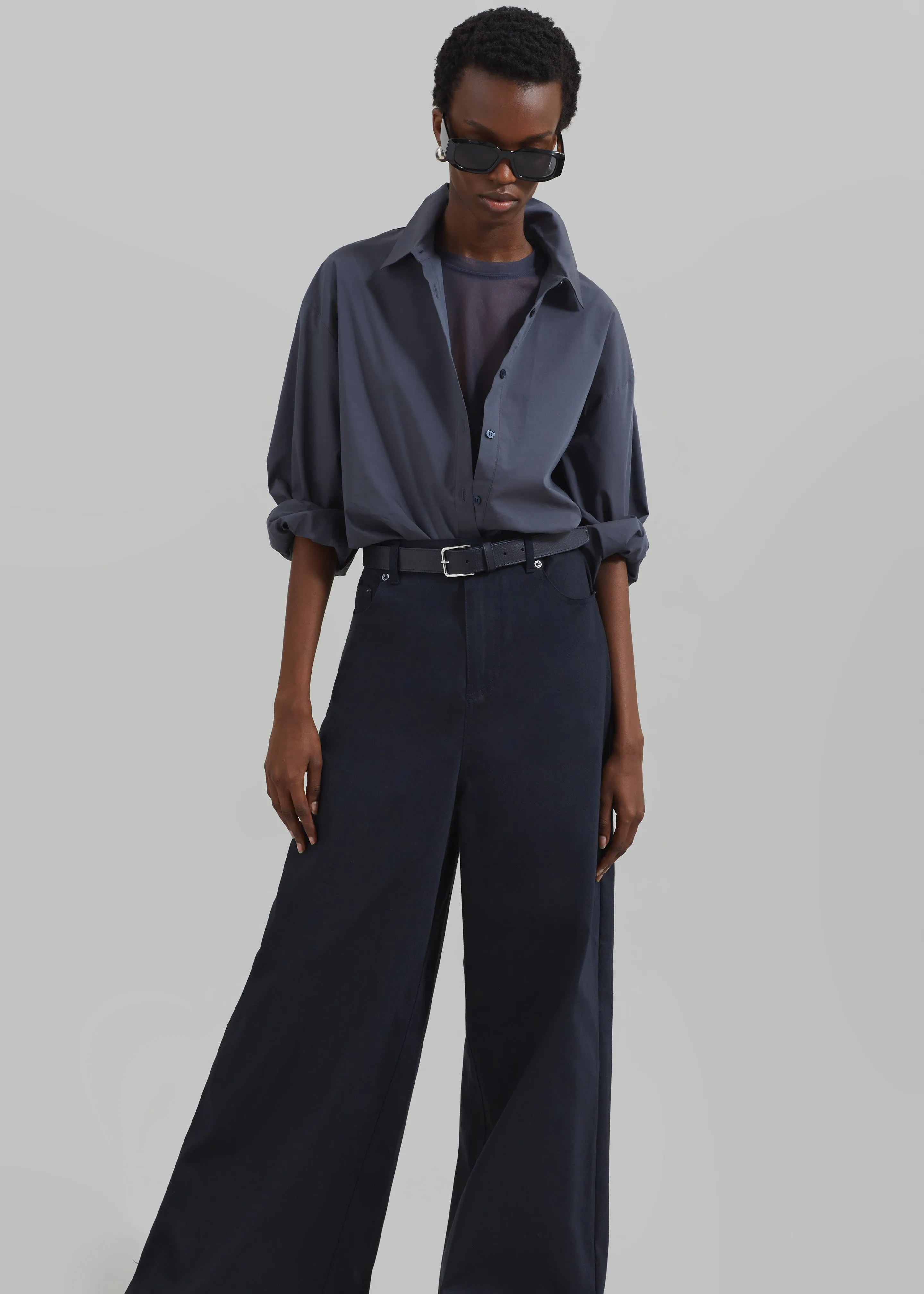 Sasha Wide Leg Twill Pants - Navy sold by Frankie Shop product image thumbnail 2