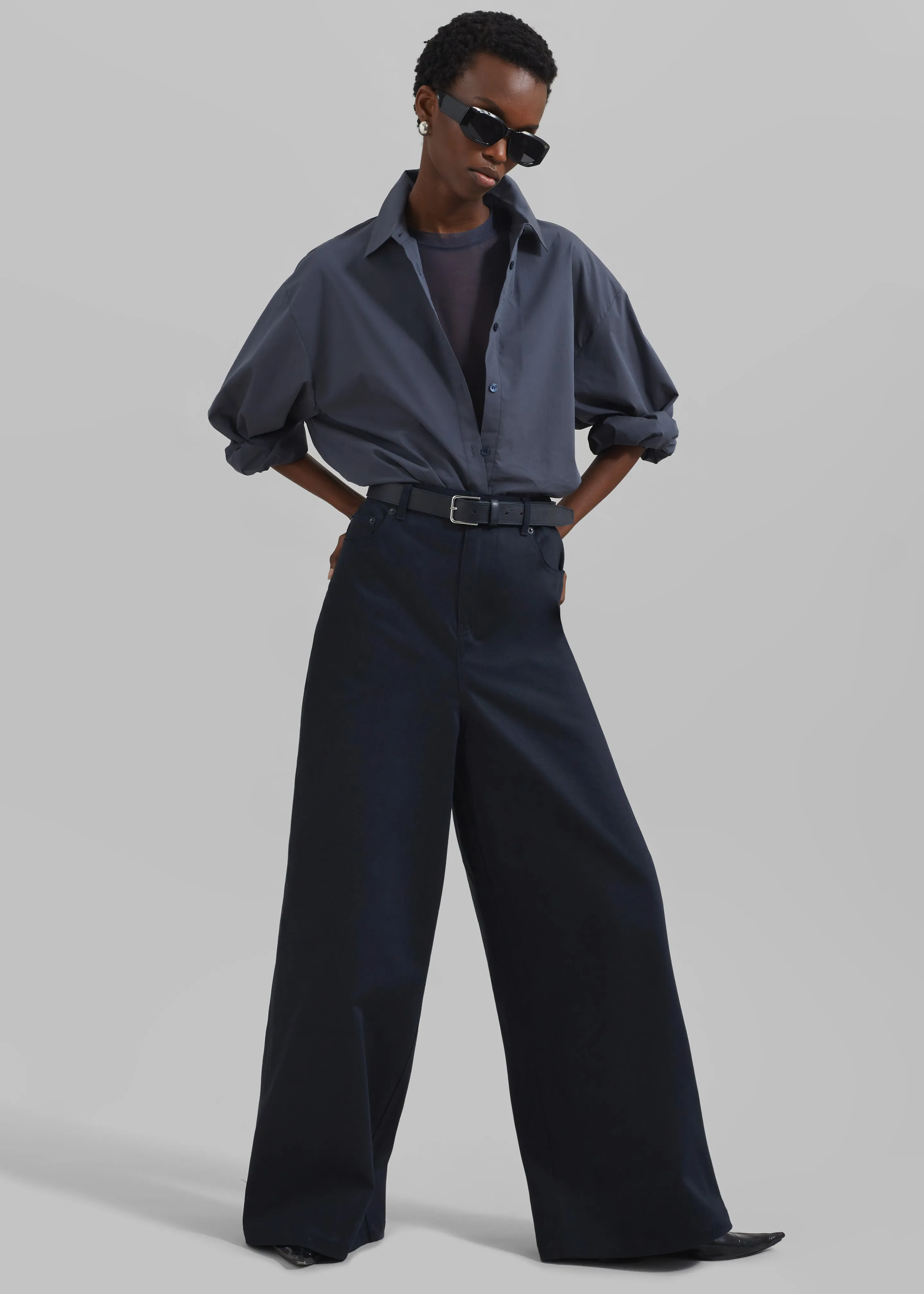 Sasha Wide Leg Twill Pants - Navy sold by Frankie Shop product image thumbnail 5