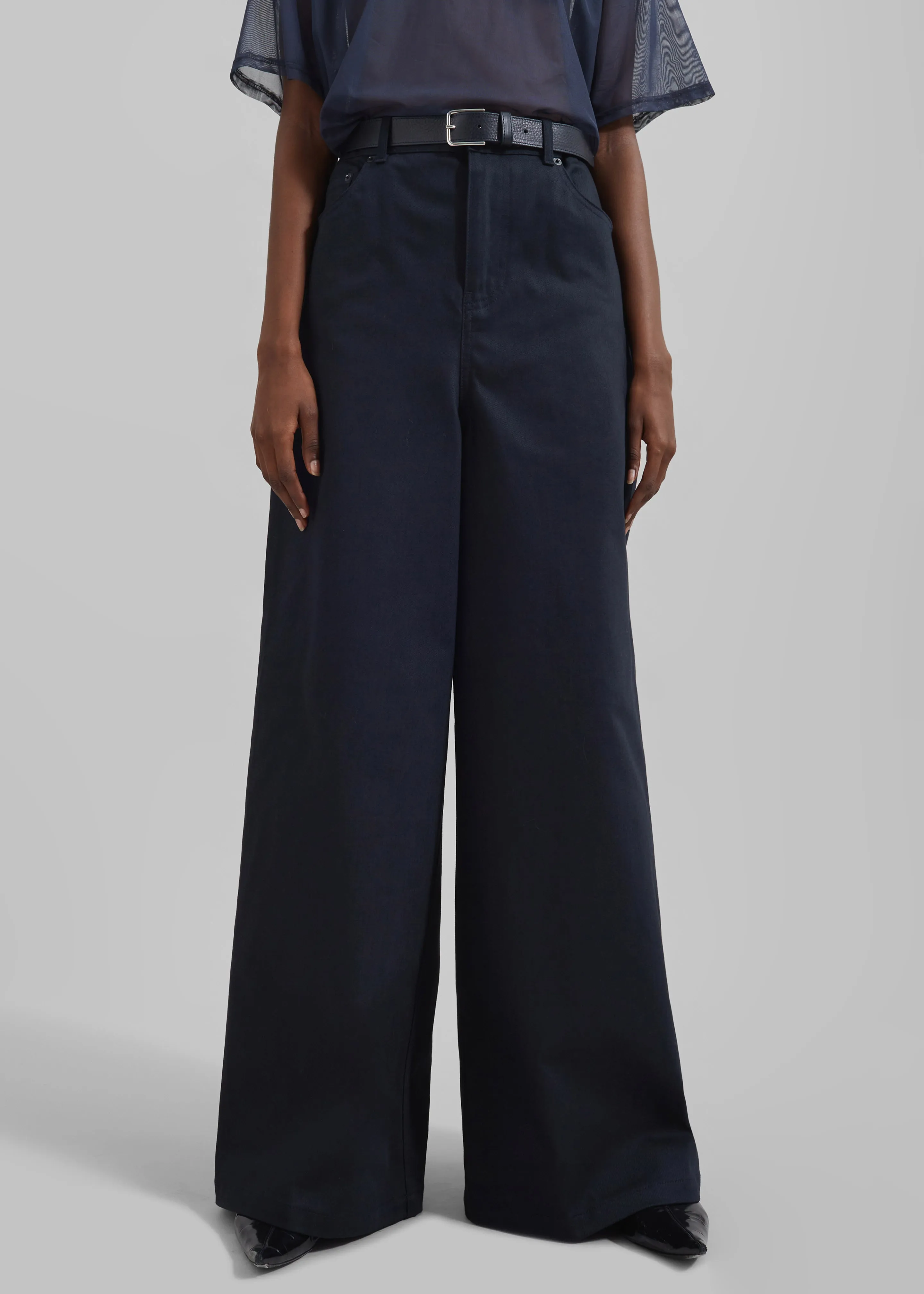 Sasha Wide Leg Twill Pants - Navy sold by Frankie Shop product image thumbnail 3