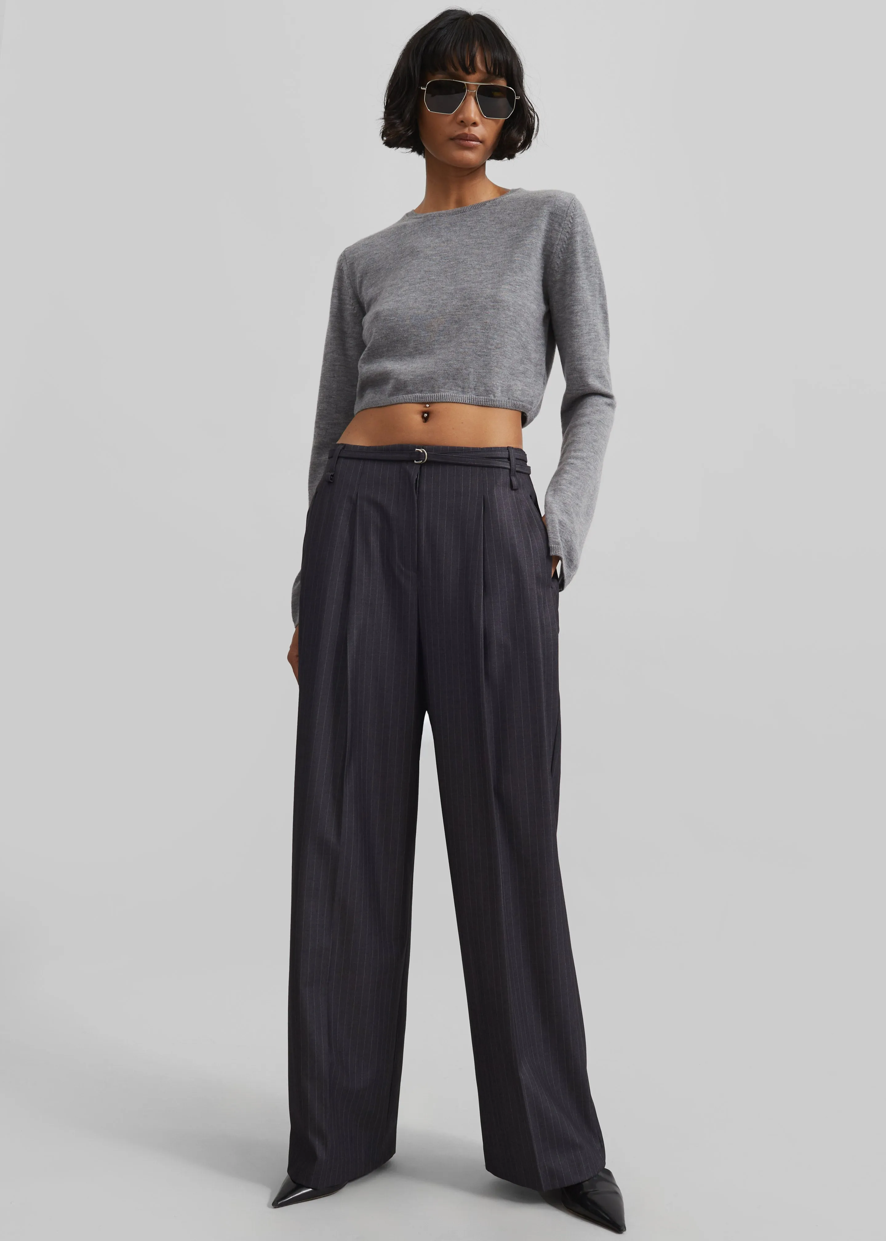Loma Pintuck Trousers - Charcoal/White Pinstripe sold by Frankie Shop