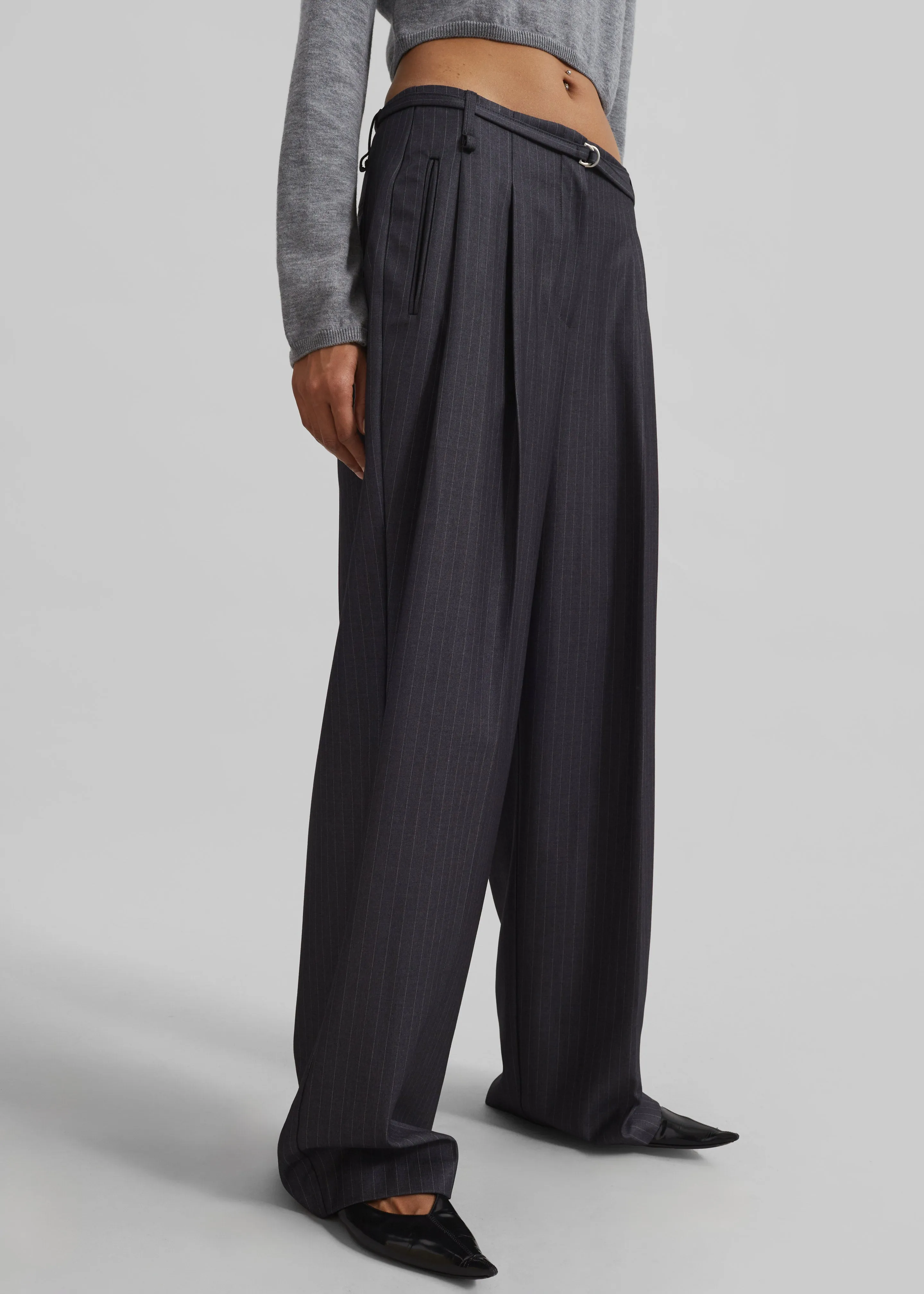 Loma Pintuck Trousers - Charcoal/White Pinstripe sold by Frankie Shop product image thumbnail 4