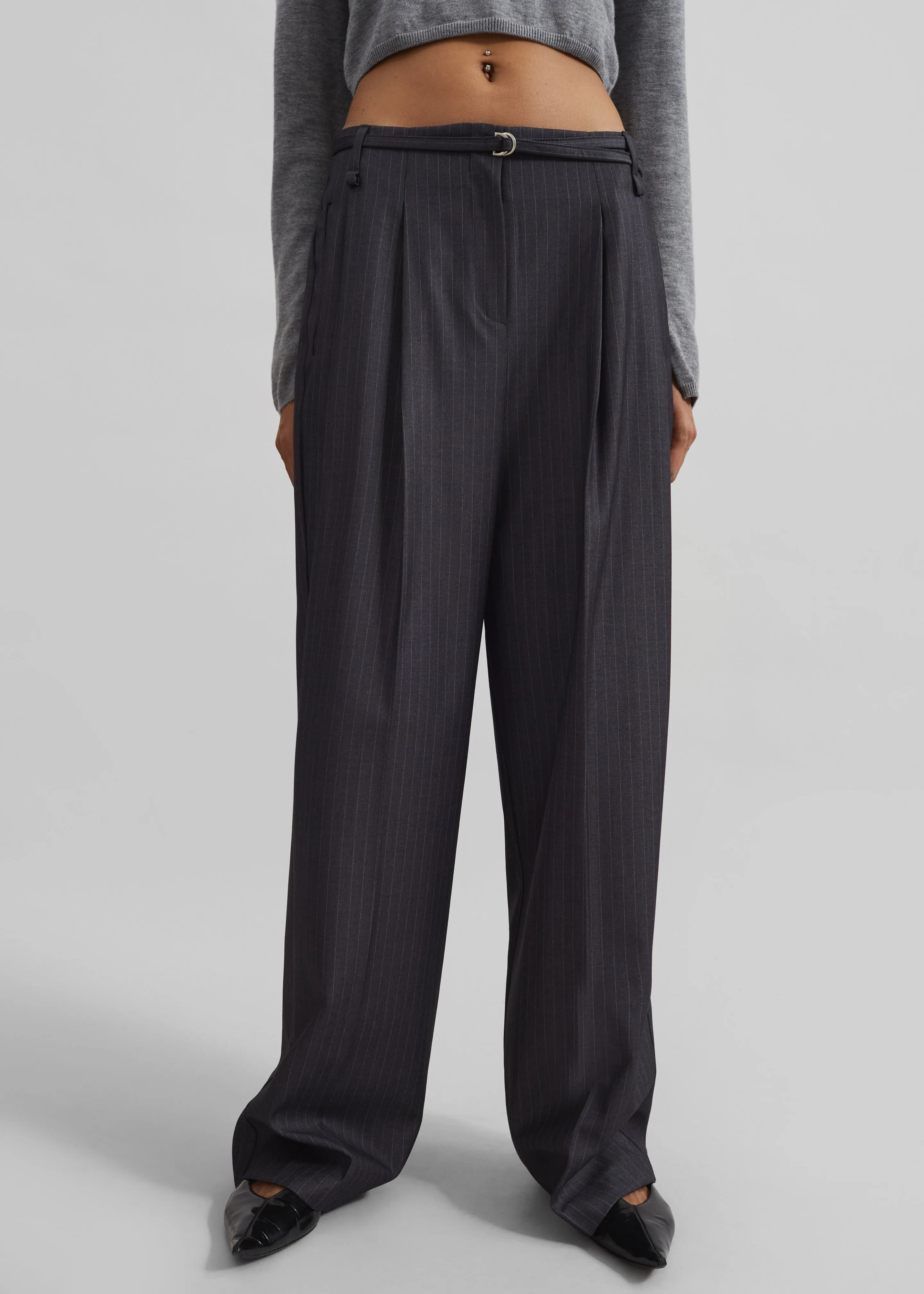 Loma Pintuck Trousers - Charcoal/White Pinstripe sold by Frankie Shop product image thumbnail 3