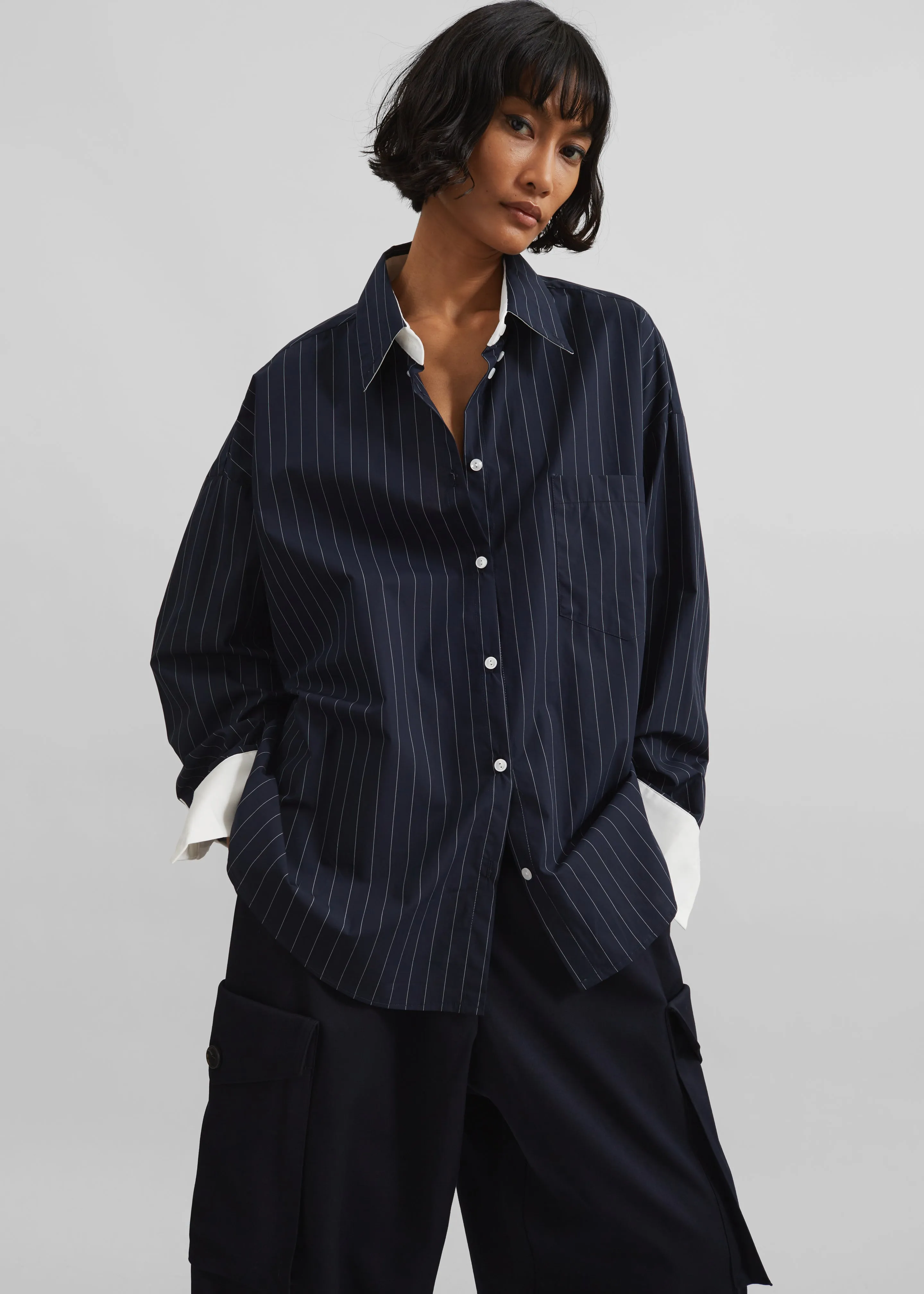 Lorna Shirt - Navy/White Pinstripe sold by Frankie Shop