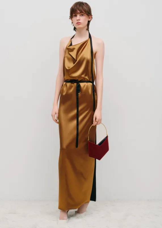 Bevza Apron Long Dress - Gold/Black sold by Frankie Shop
