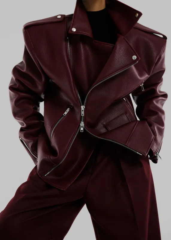 Chicago Oversized Biker Jacket - Burgundy sold by Frankie Shop