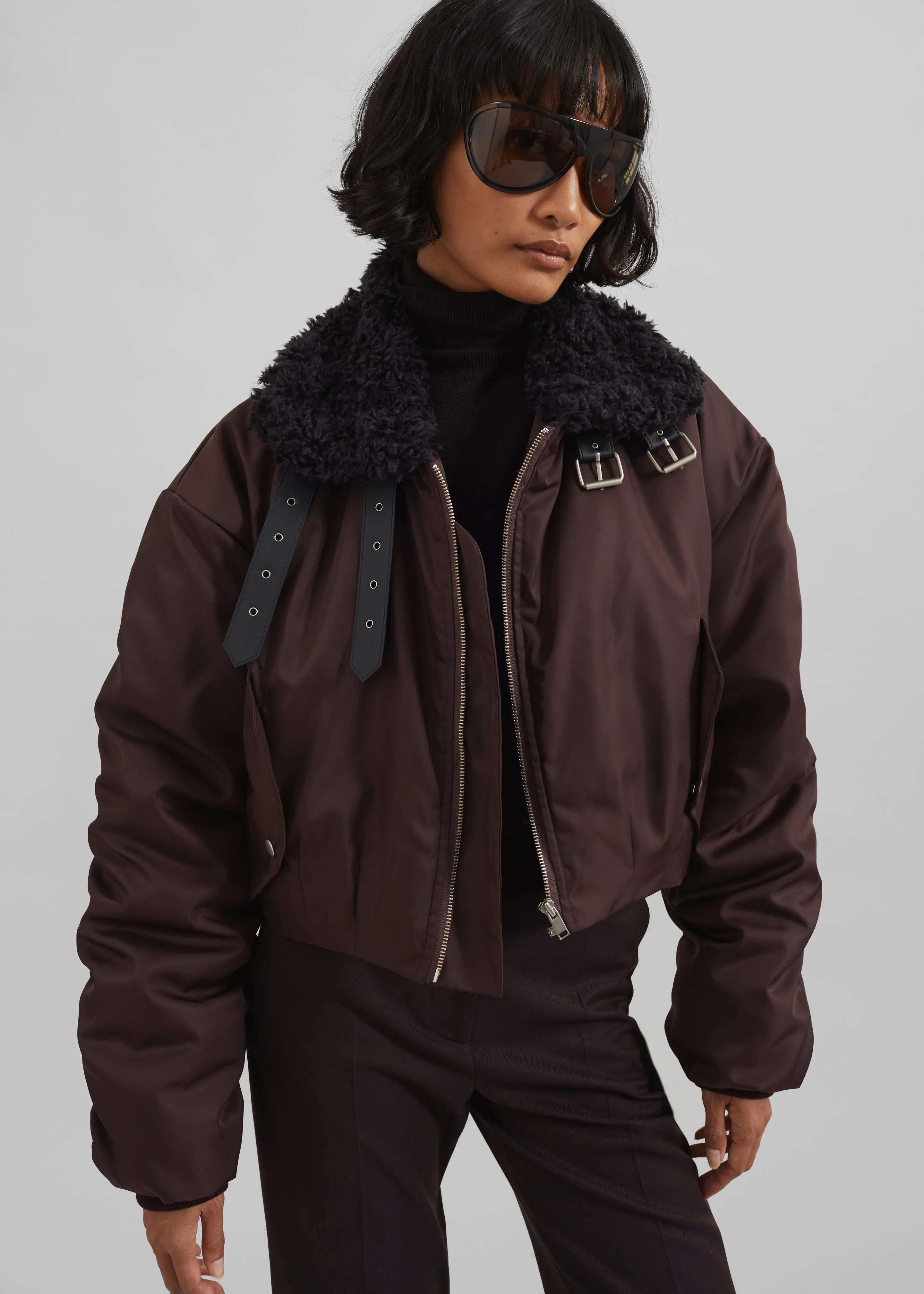 Riano Cropped Bomber Jacket - Burgundy sold by Frankie Shop