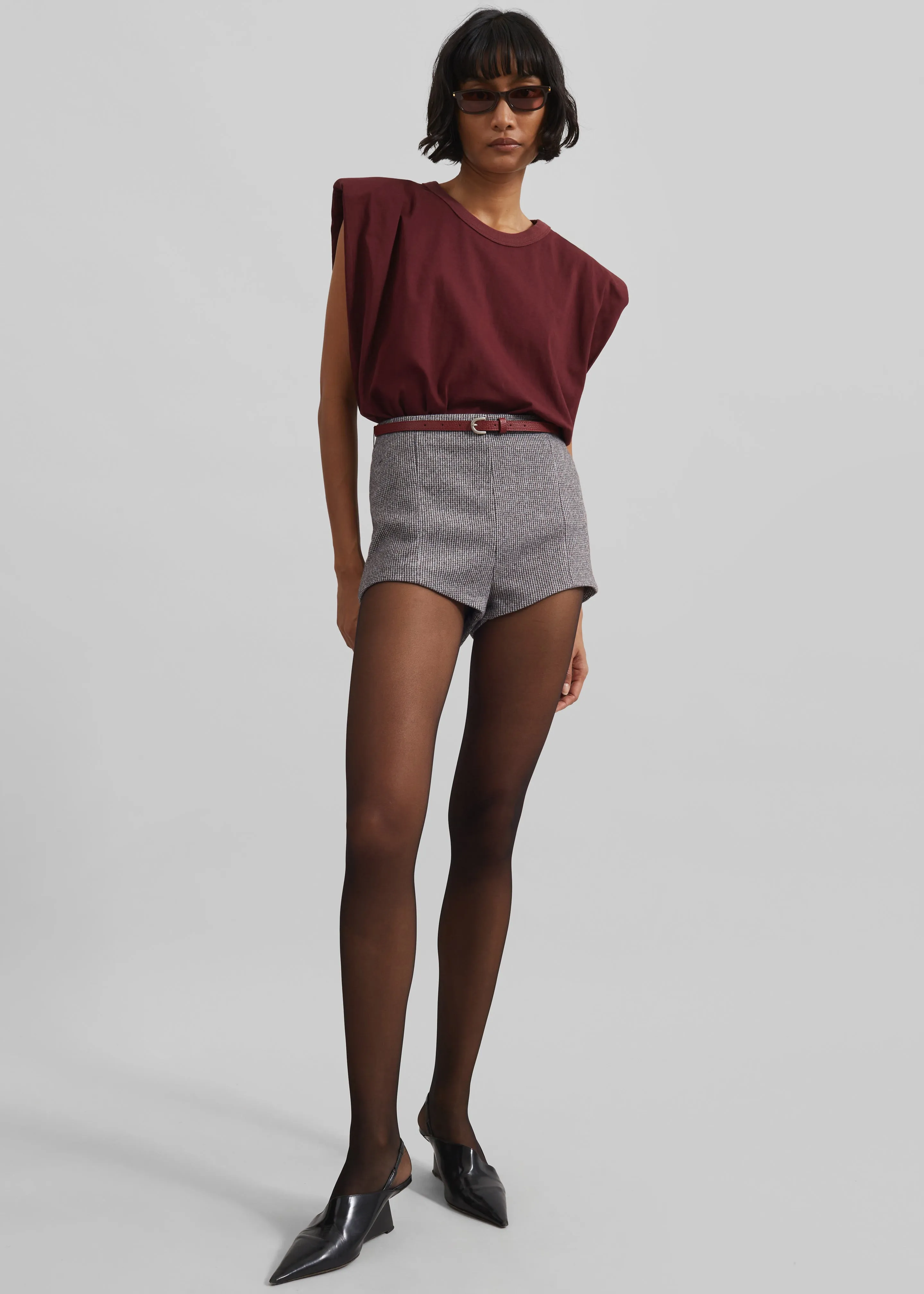 Eva Padded Shoulder Muscle T-Shirt - Burgundy sold by Frankie Shop product image thumbnail 2