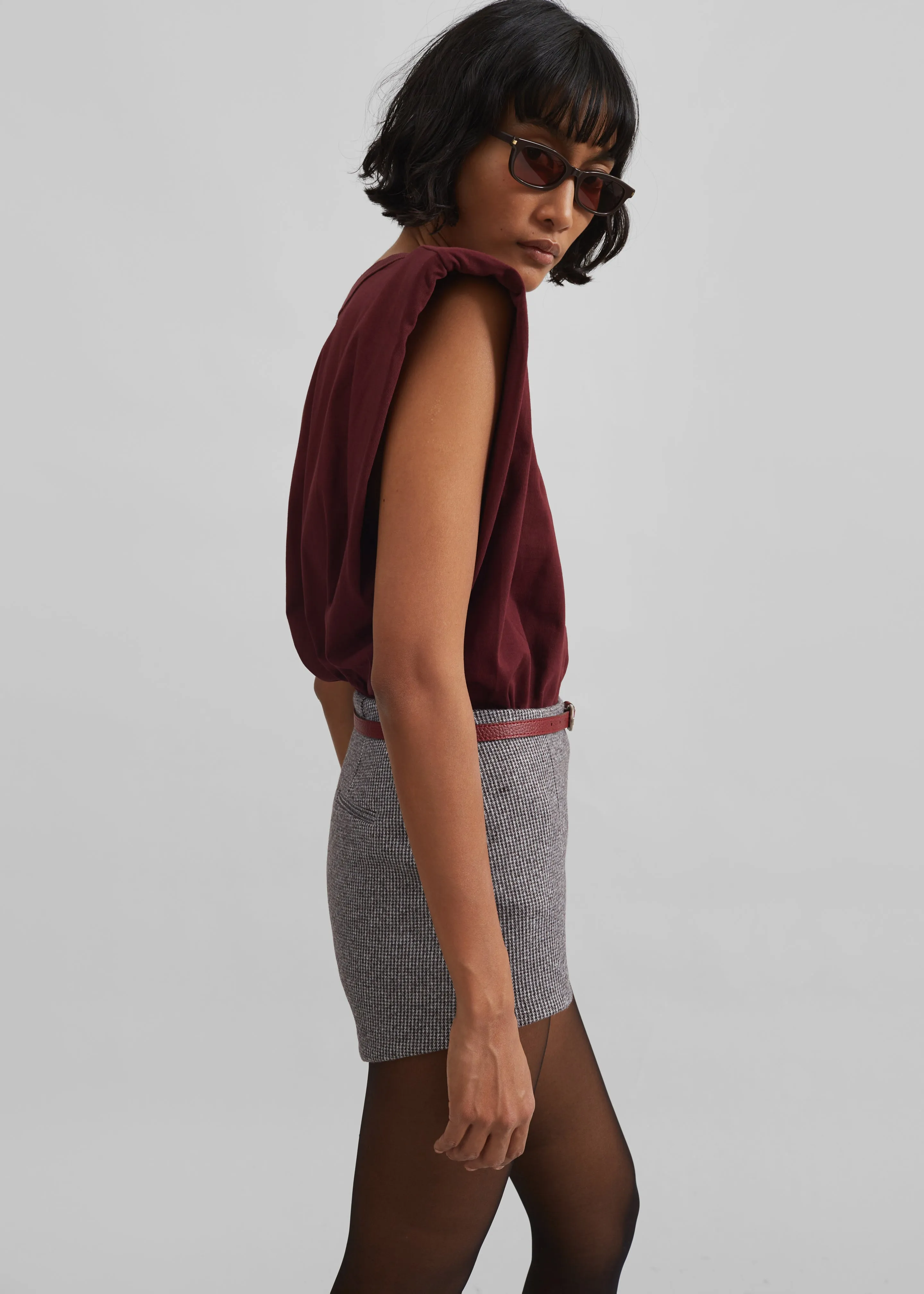 Eva Padded Shoulder Muscle T-Shirt - Burgundy sold by Frankie Shop product image thumbnail 4