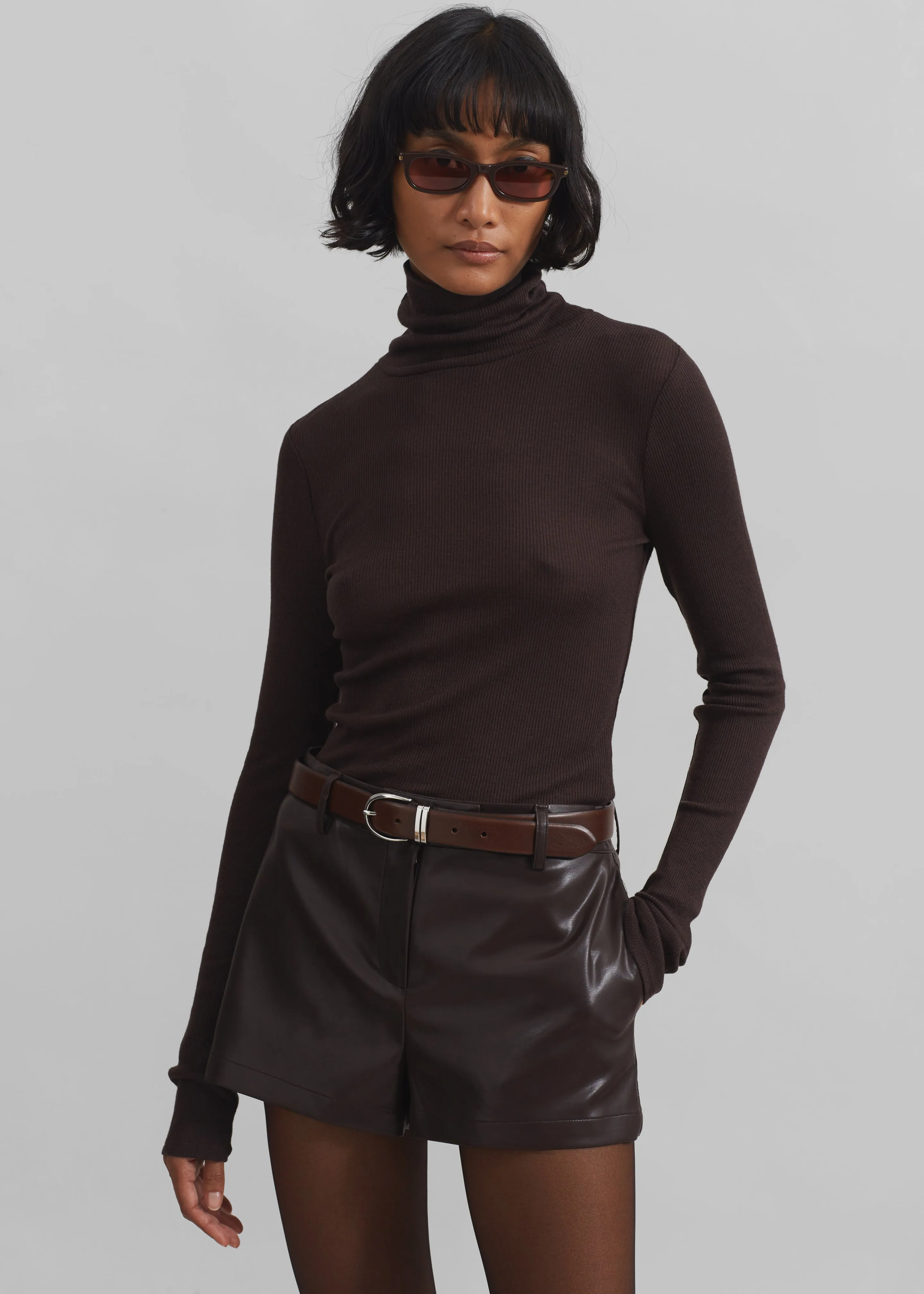 Naica Faux Leather Hot Pants - Brown sold by Frankie Shop product image thumbnail 4