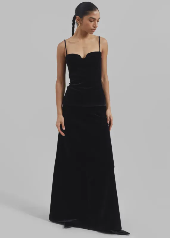 Lucia Velvet Maxi Skirt - Black sold by Frankie Shop