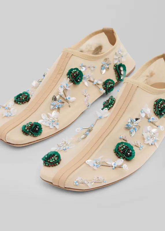 Christopher Esber Embla Beaded Mesh Flat - Ecru/Multi sold by Frankie Shop