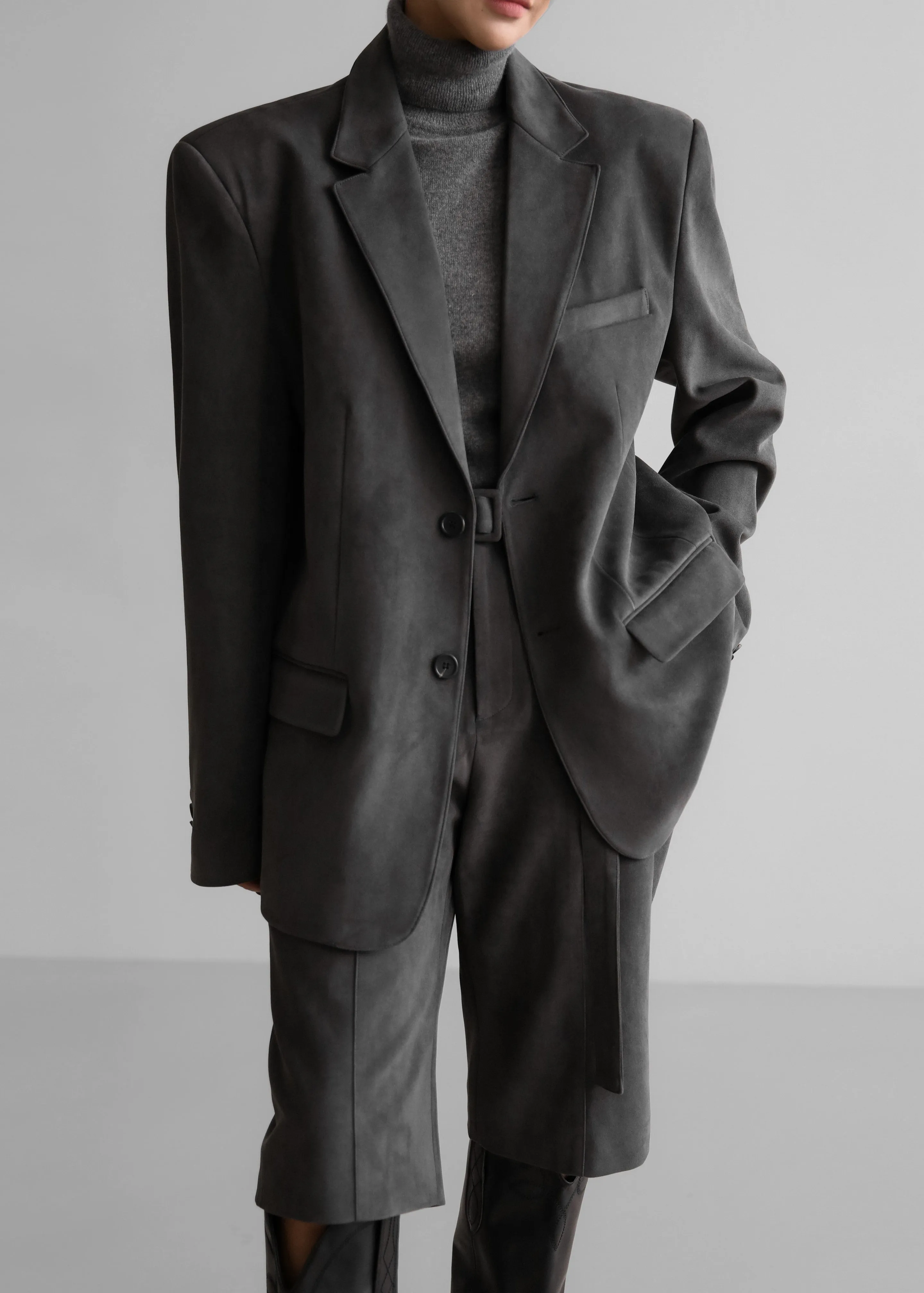 Renza Faux Suede Blazer - Grey sold by Frankie Shop