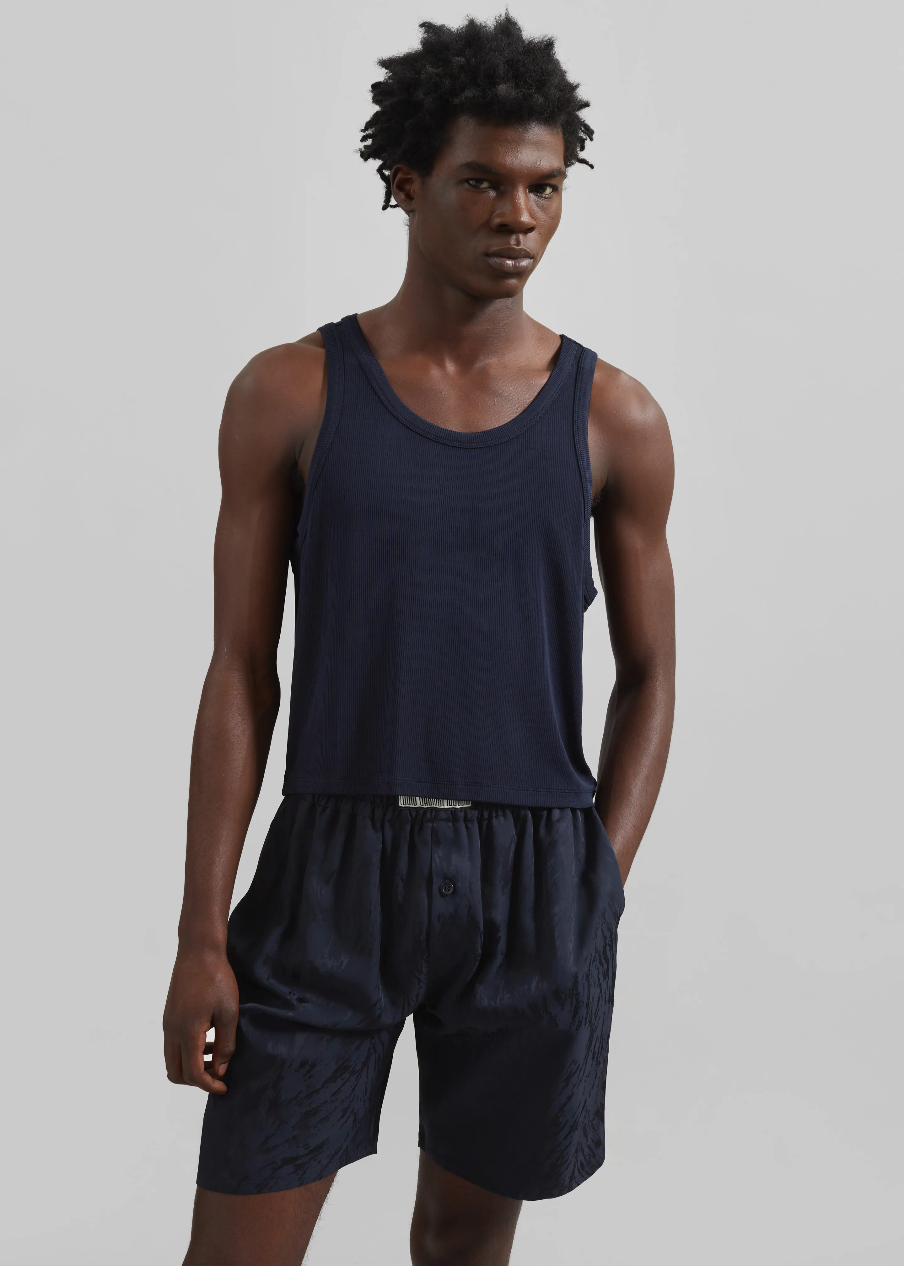 Louis Gabriel Nouchi Large Pyjama Shorts - Night Blue Fur sold by Frankie Shop