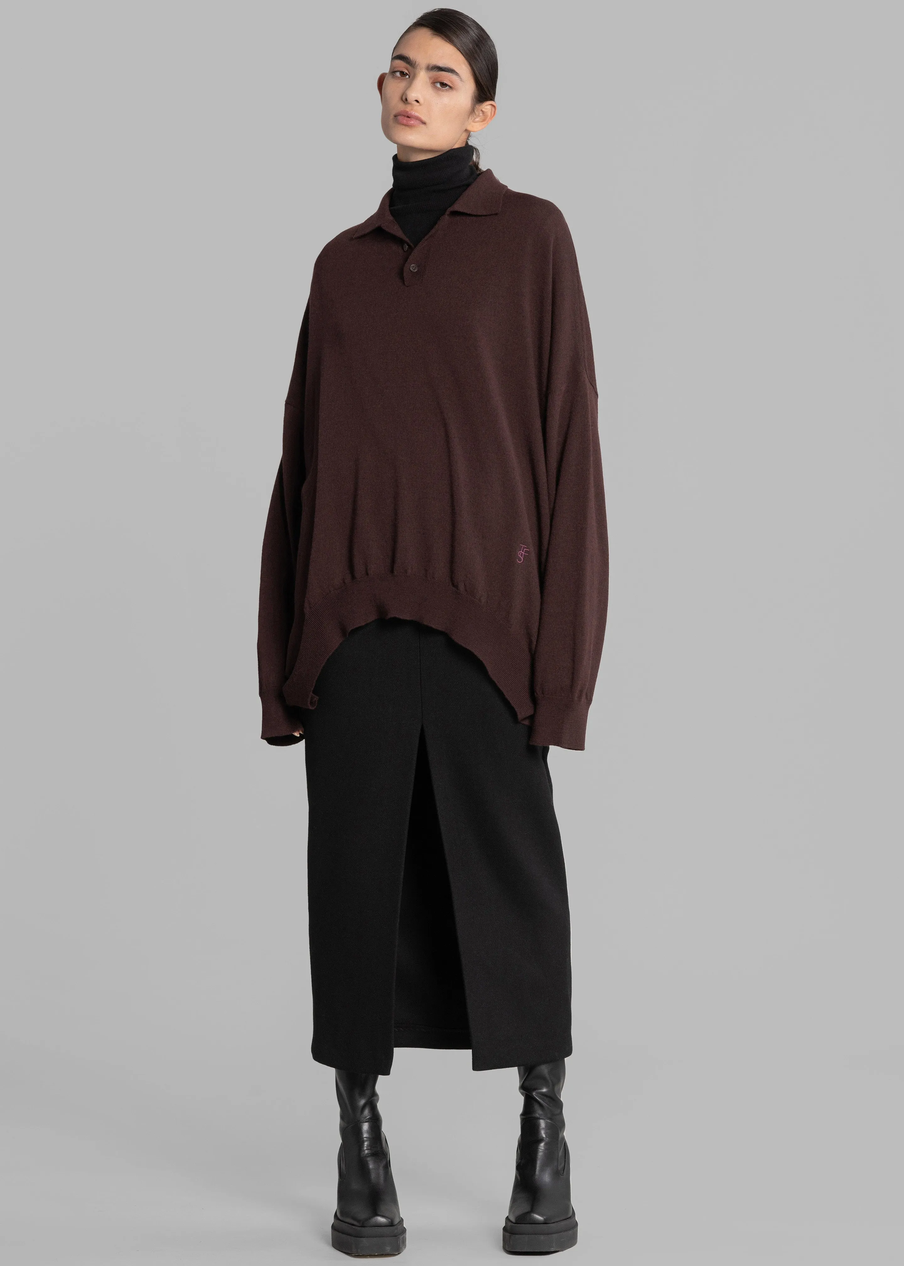 Meriel Wool Polo Sweater - Chocolate Plum sold by Frankie Shop