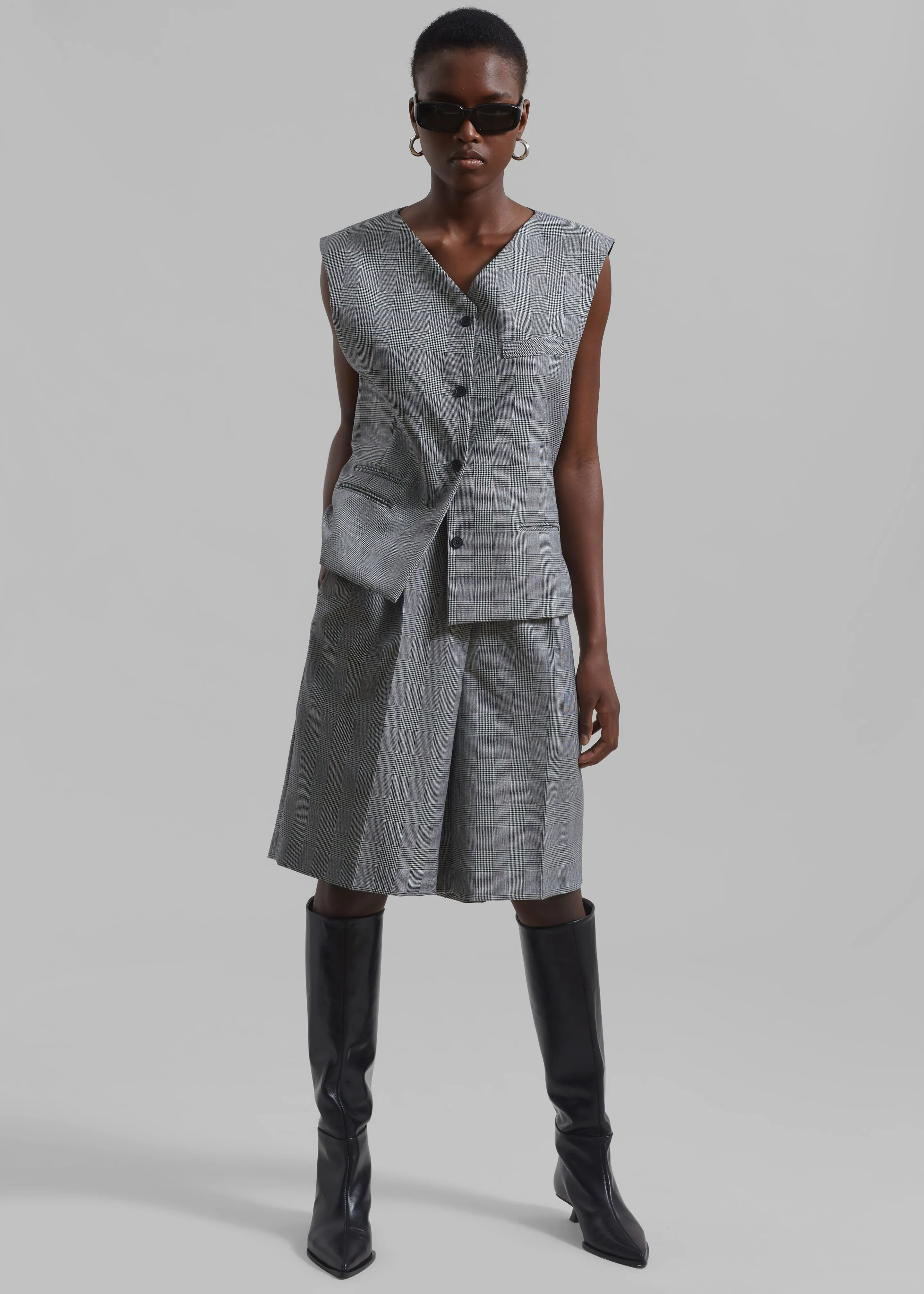 Essie Wool Bermuda Shorts - Light Grey Plaid sold by Frankie Shop product image thumbnail 3