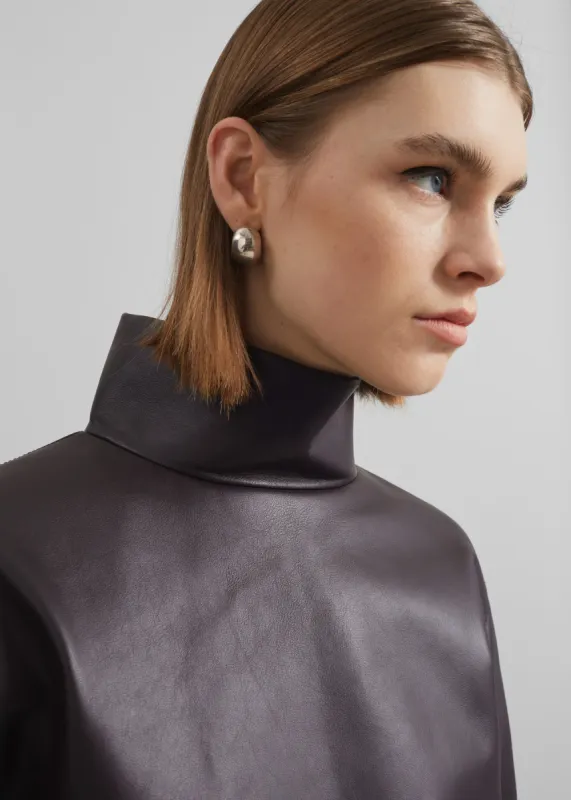 Shiloh Leather Mock Neck Top - Dark Plum made by Frankie Shop