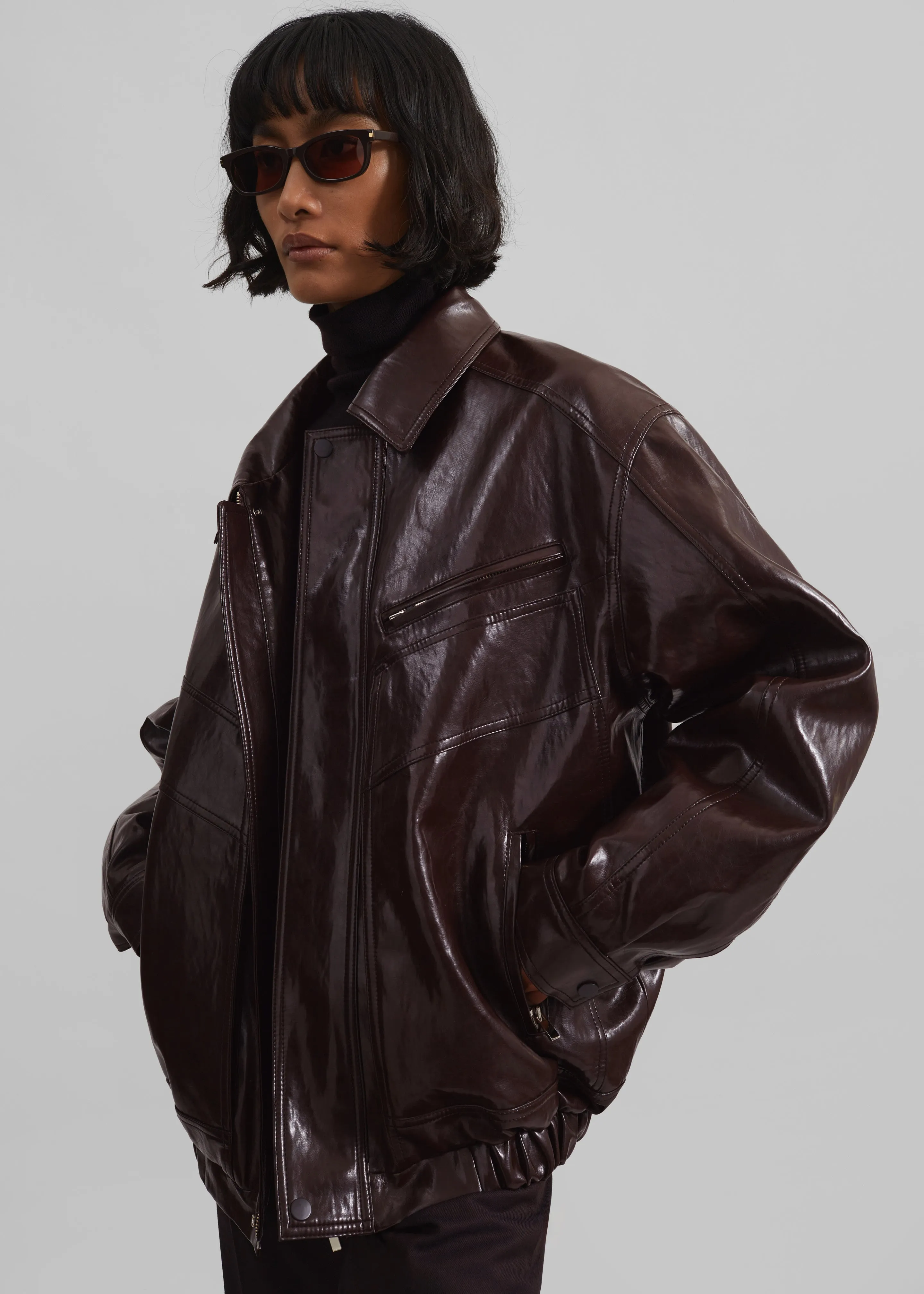 Risner Faux Leather Jacket - Burgundy sold by Frankie Shop product image thumbnail 2