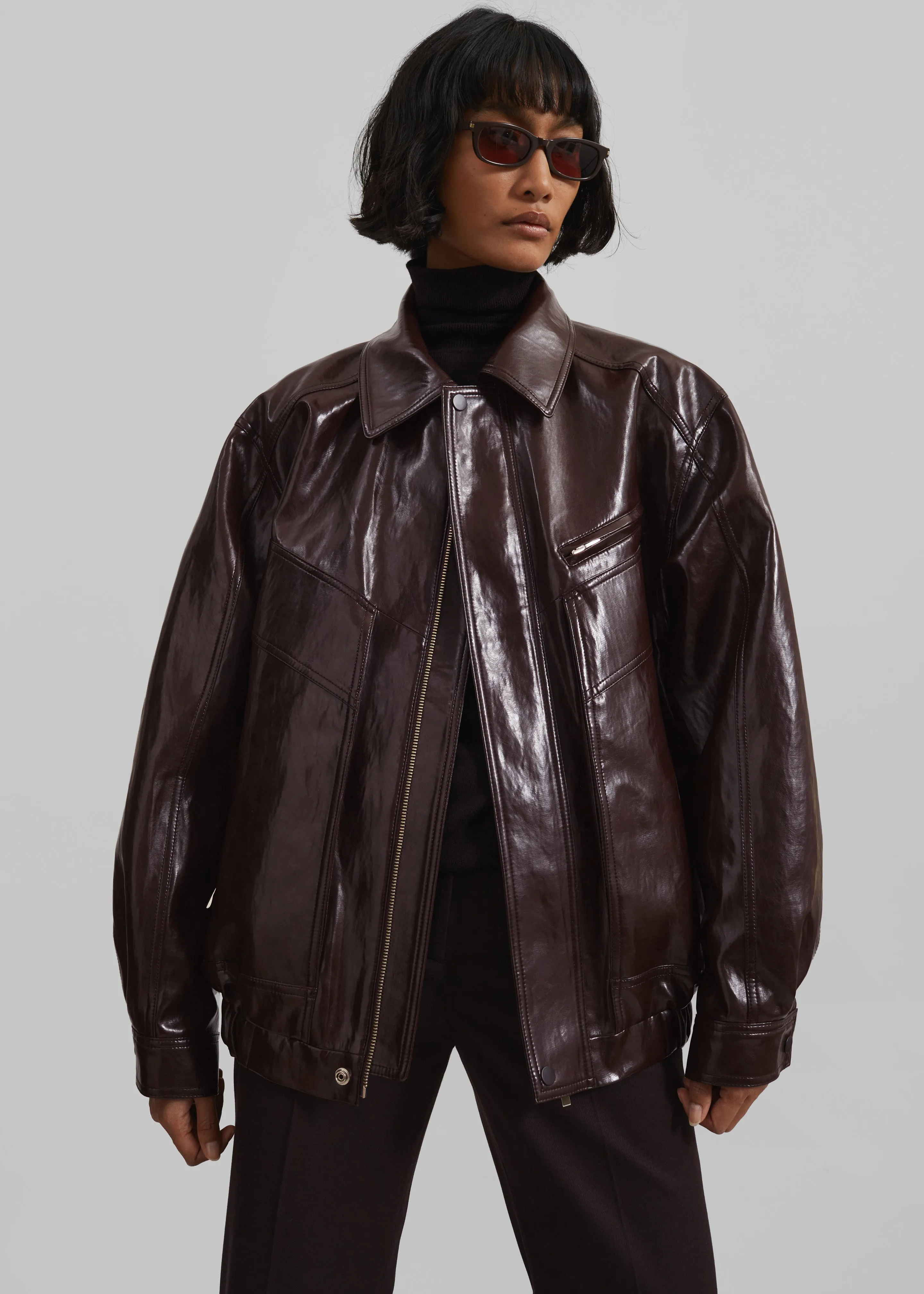 Risner Faux Leather Jacket - Burgundy sold by Frankie Shop product image thumbnail 4