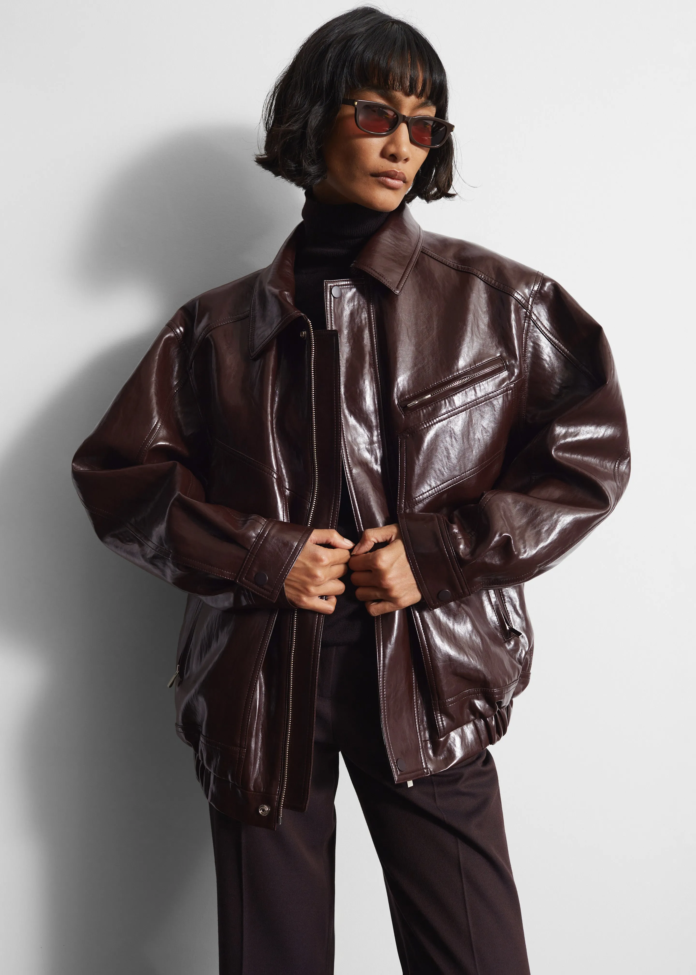 Risner Faux Leather Jacket - Burgundy sold by Frankie Shop