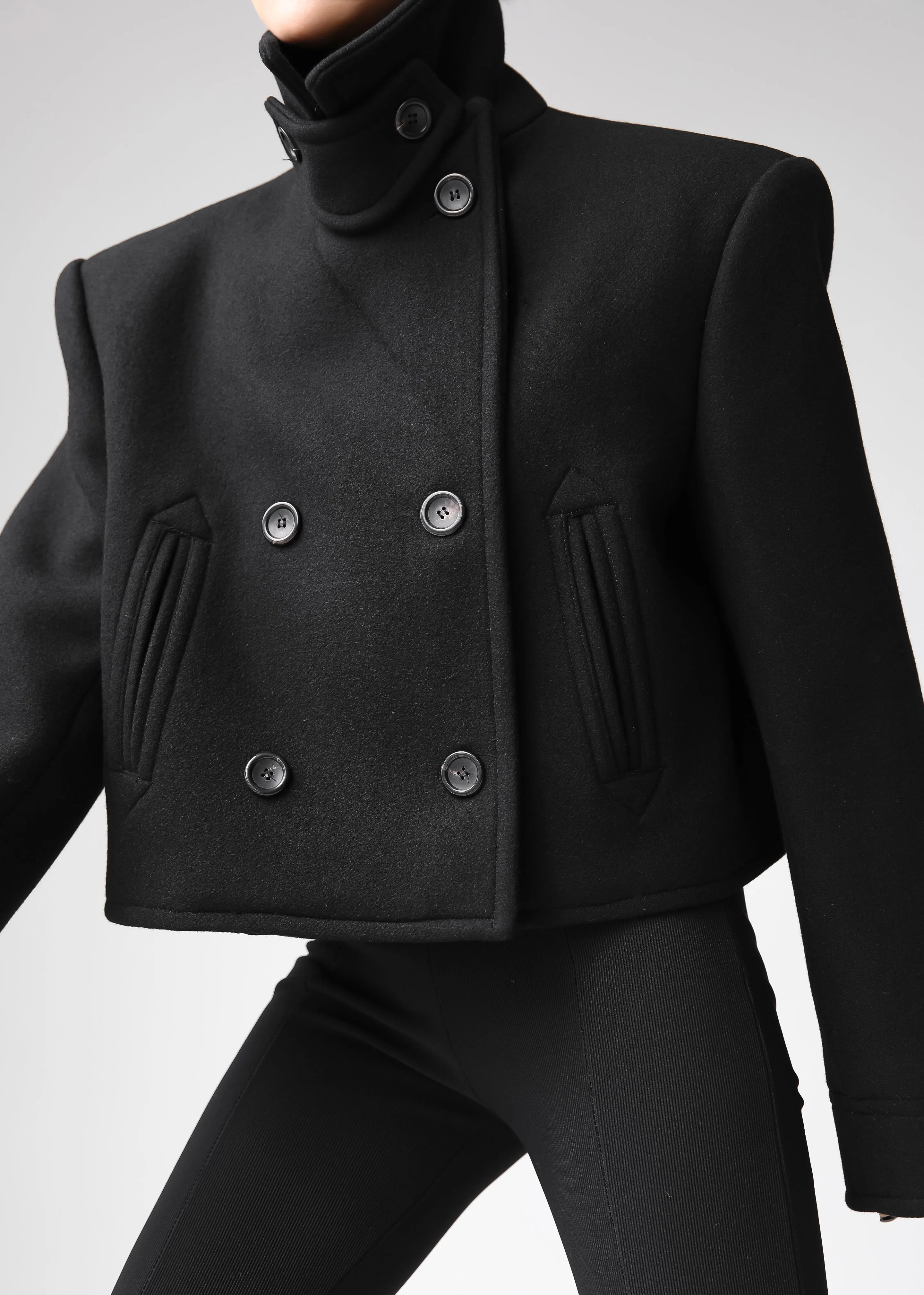 Roel Cropped Peacoat - Black sold by Frankie Shop