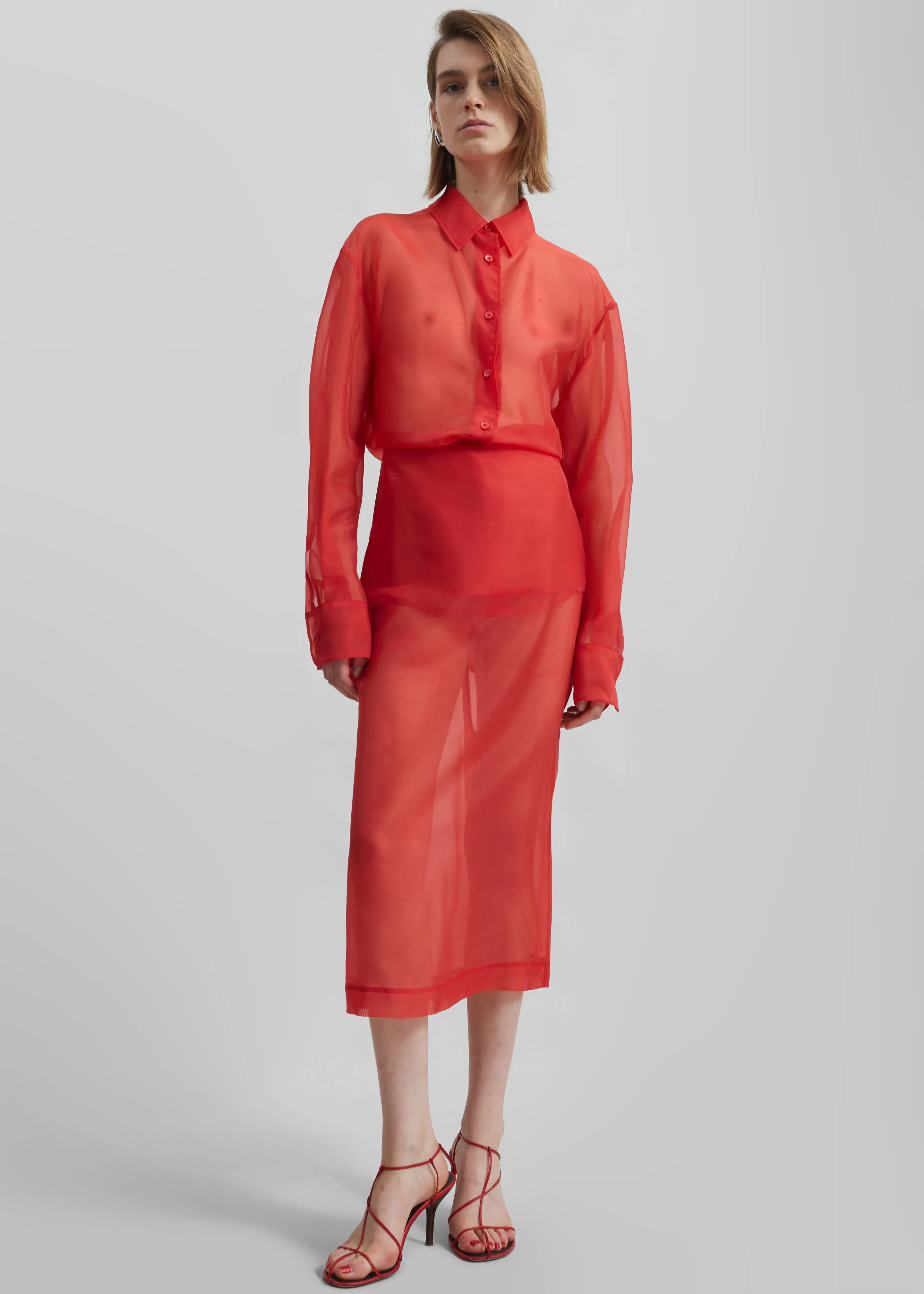 Peri Sheer Midi Skirt - Red sold by Frankie Shop