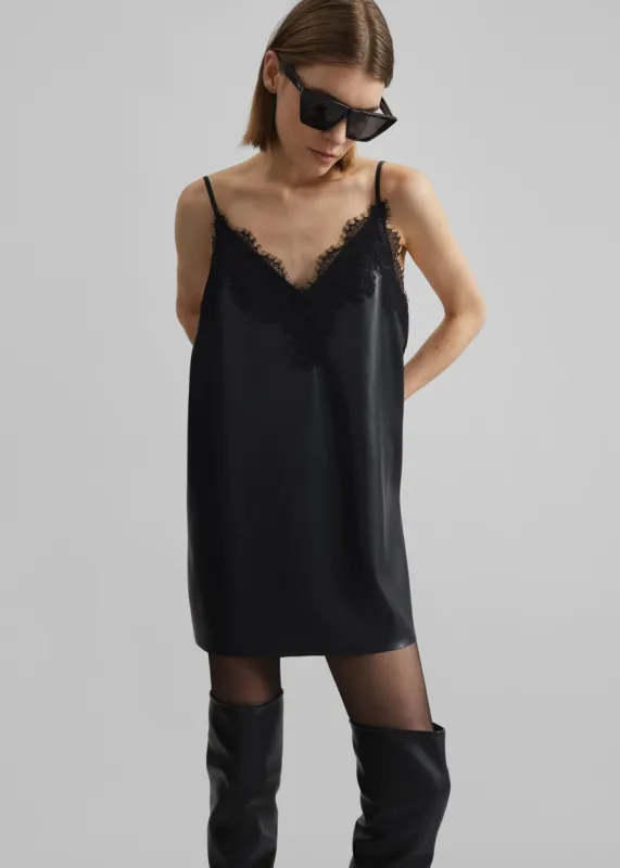 Riscah Lace Faux Leather Slip Dress - Black sold by Frankie Shop