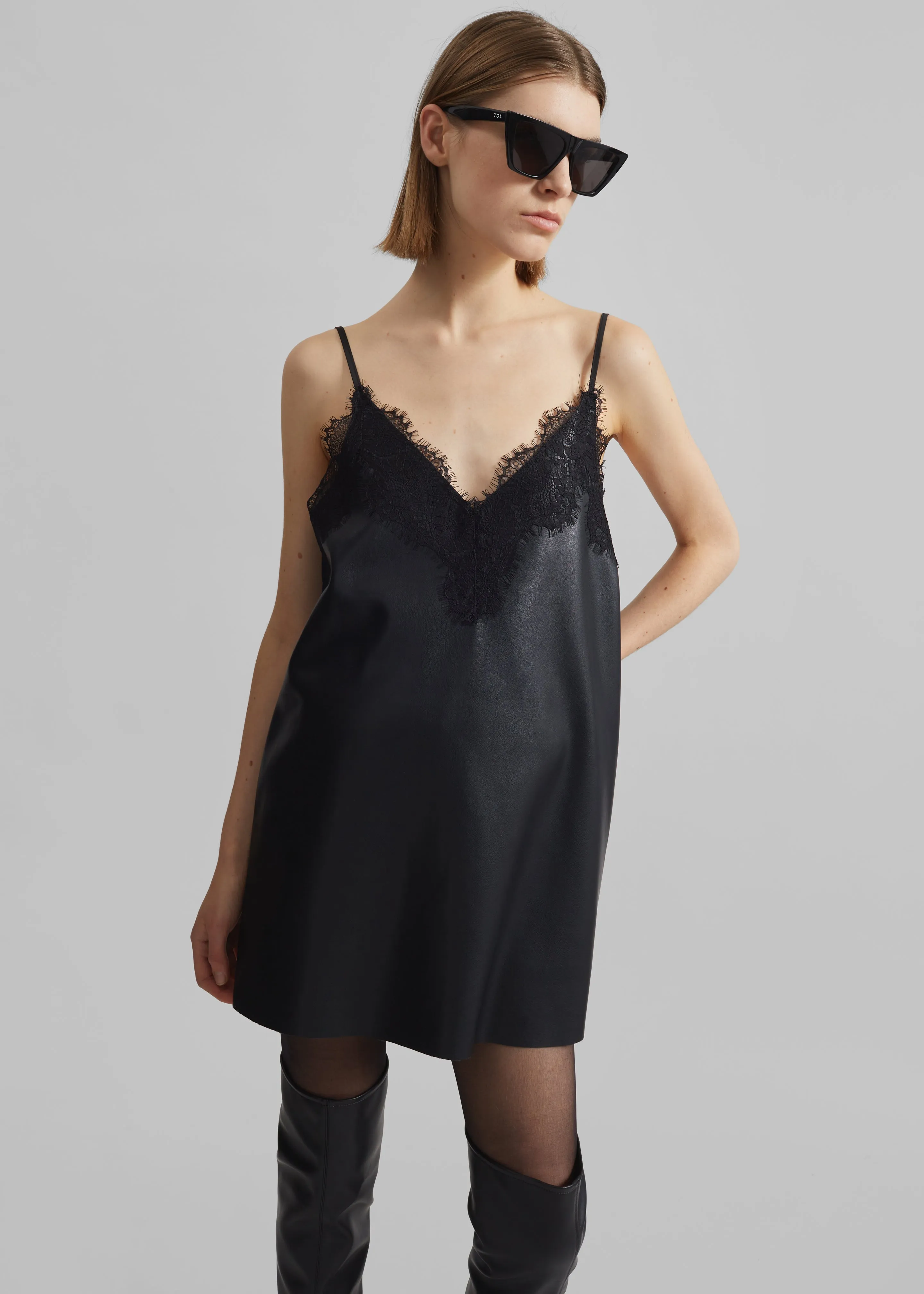 Riscah Lace Faux Leather Slip Dress - Black sold by Frankie Shop product image thumbnail 3