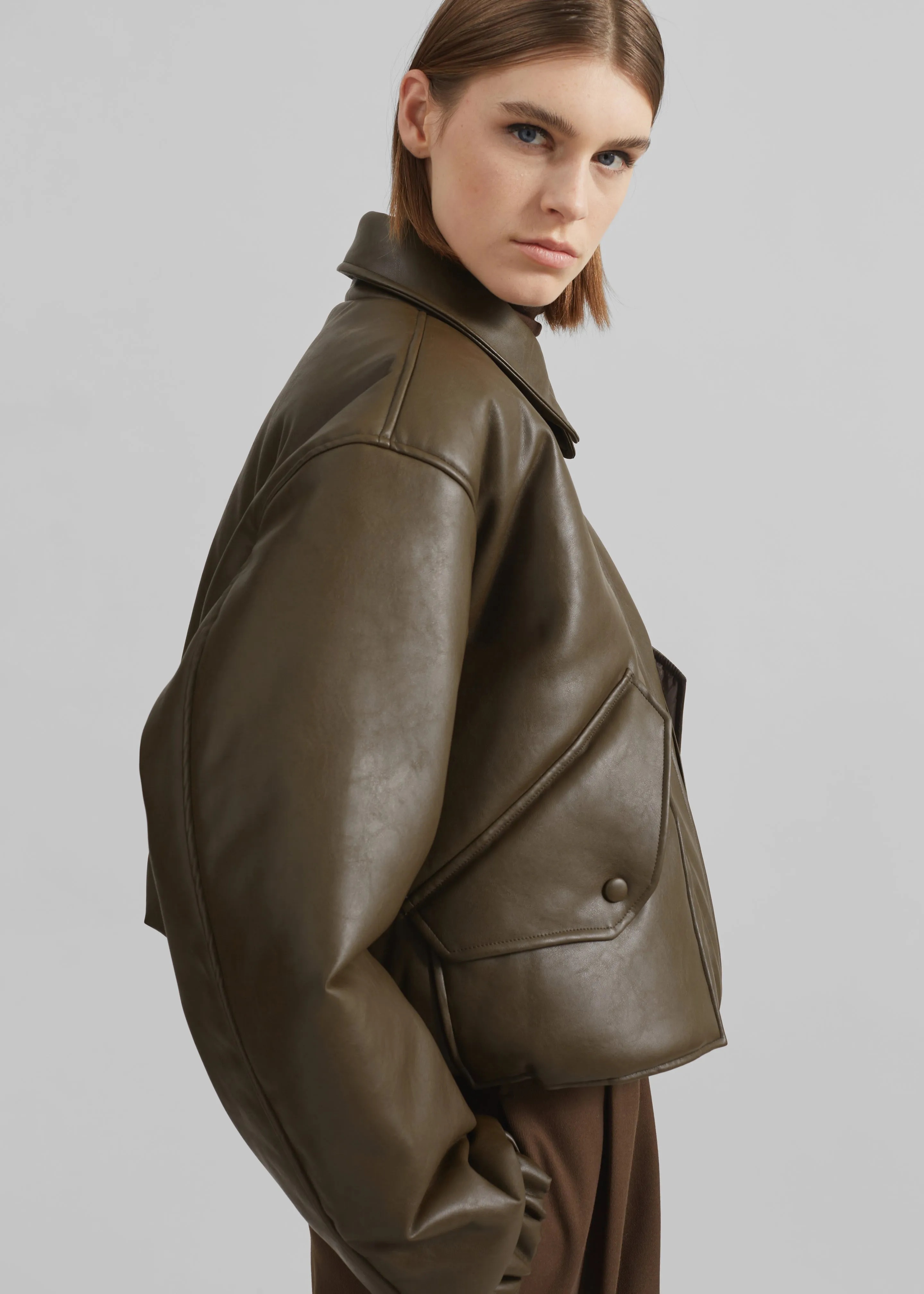 Blane Faux Leather Padded Bomber Jacket - Khaki Brown sold by Frankie Shop product image thumbnail 2