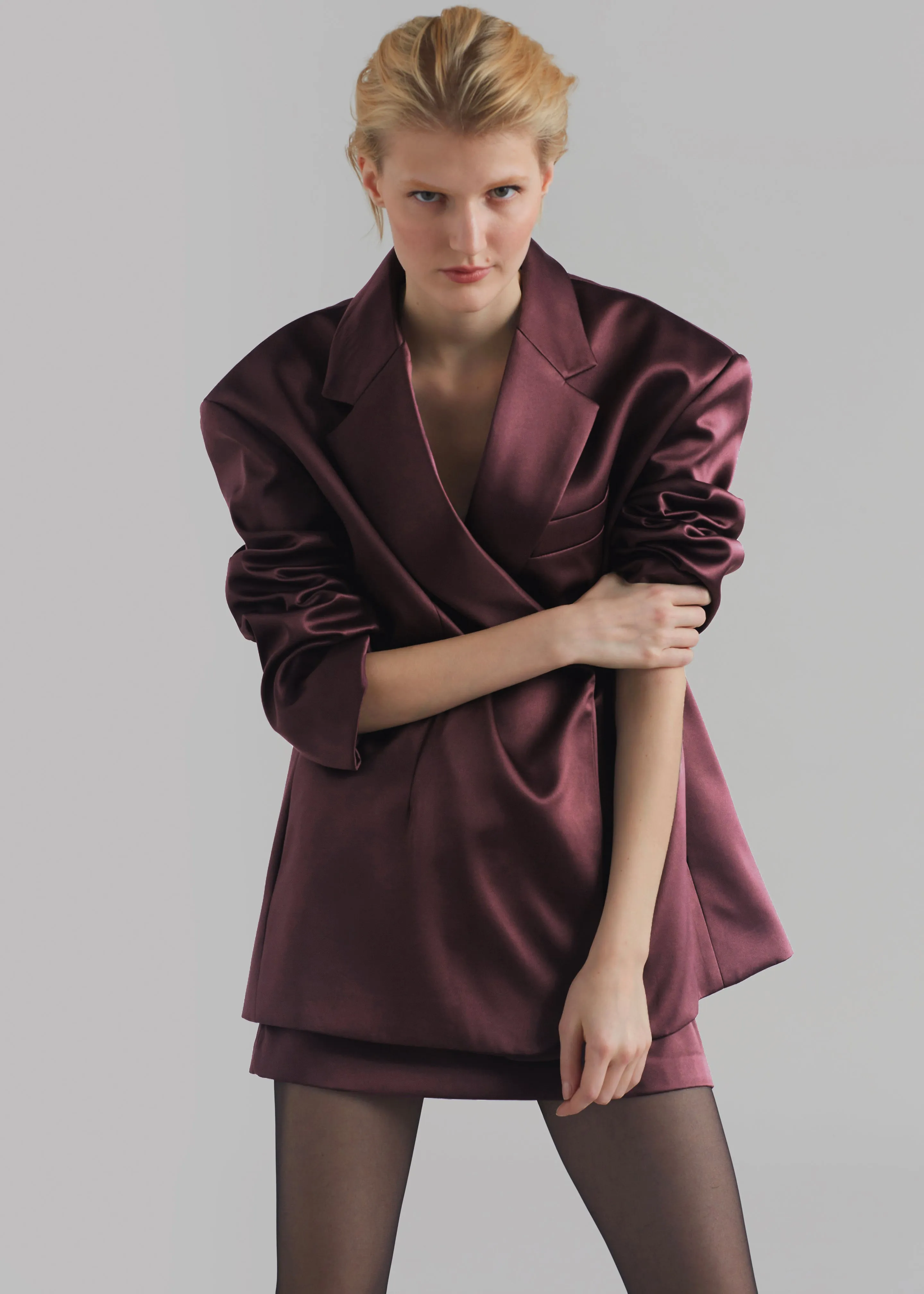 Jo Satin Blazer - Burgundy sold by Frankie Shop