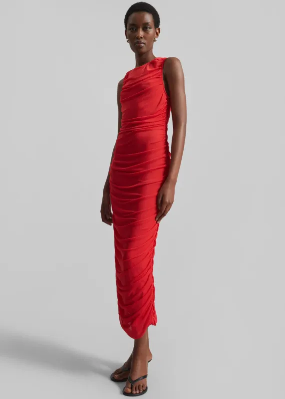 Rotate Mesh Midi Dress - High Risk Red made by Frankie Shop