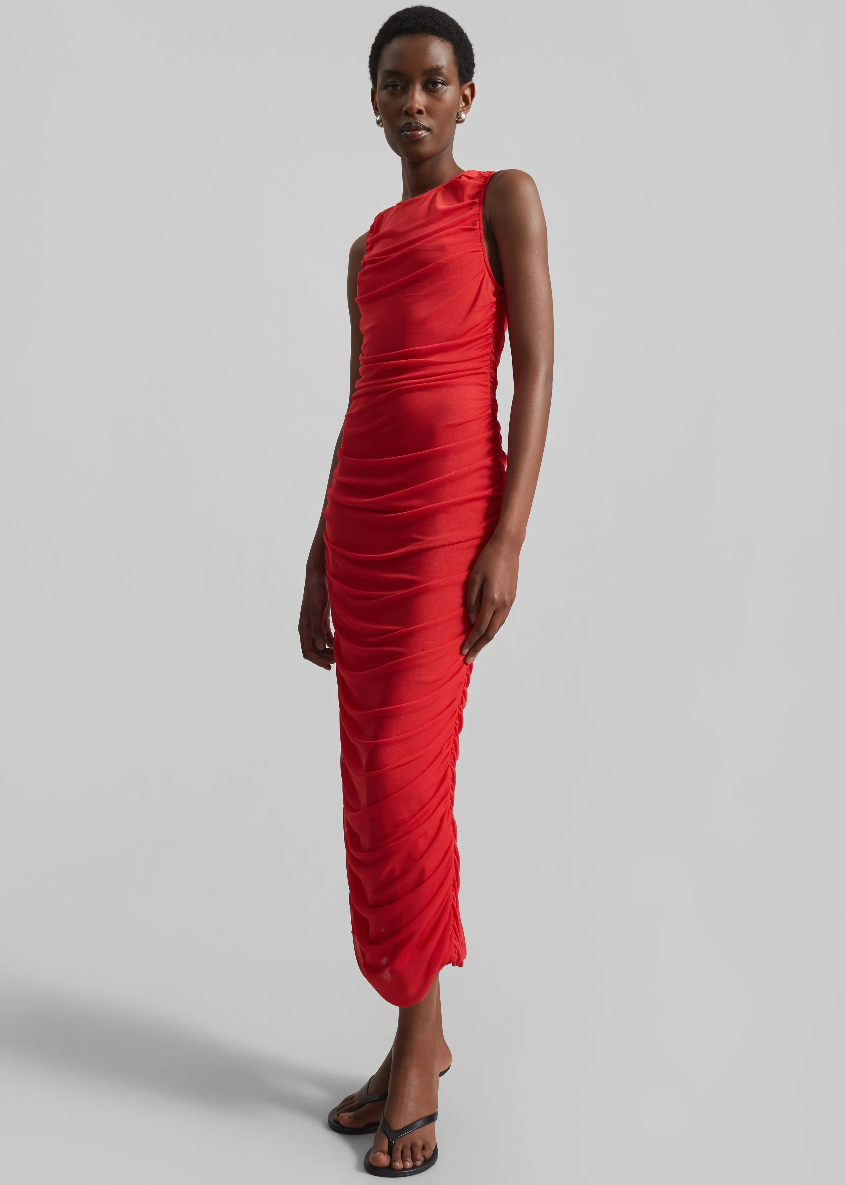 Rotate Mesh Midi Dress - High Risk Red sold by Frankie Shop