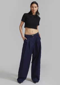 Joan Double Belted Pants - Navy sold by Frankie Shop