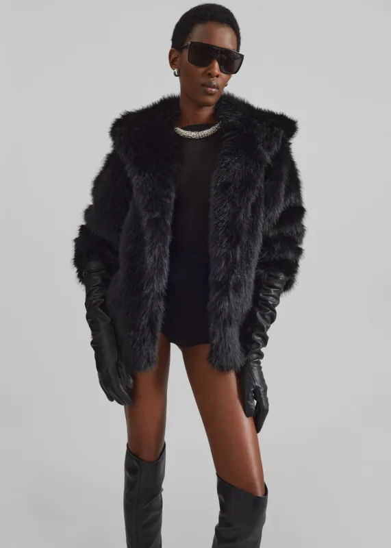 Nivala Faux Fur Hooded Jacket - Black sold by Frankie Shop