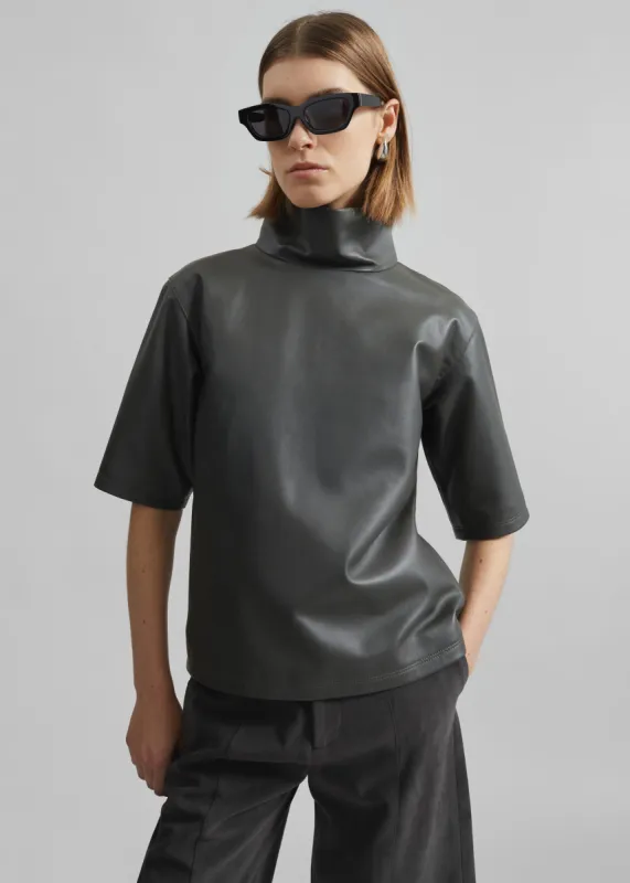 Shiloh Leather Mock Neck Top - Khaki sold by Frankie Shop