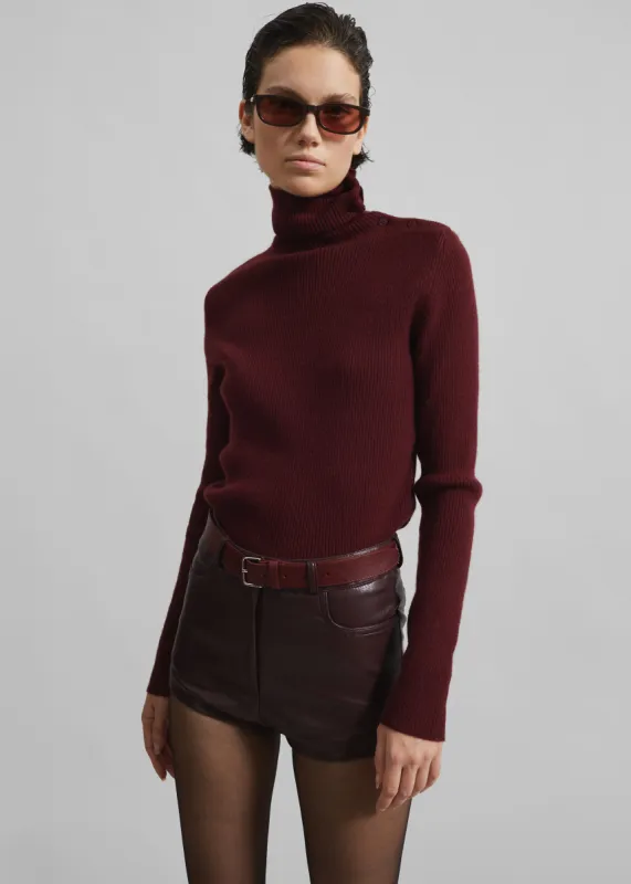 Nevis Faux Leather Hot Pants - Burgundy made by Frankie Shop
