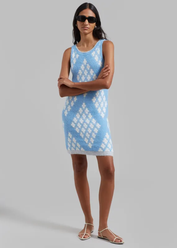 3.1 Phillip Lim Argyle Jacquard Sleeveless Mini Dress - Hudson Blue/Multi sold by Frankie Shop