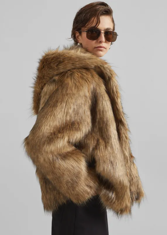 Nivala Faux Fur Hooded Jacket - Camel made by Frankie Shop