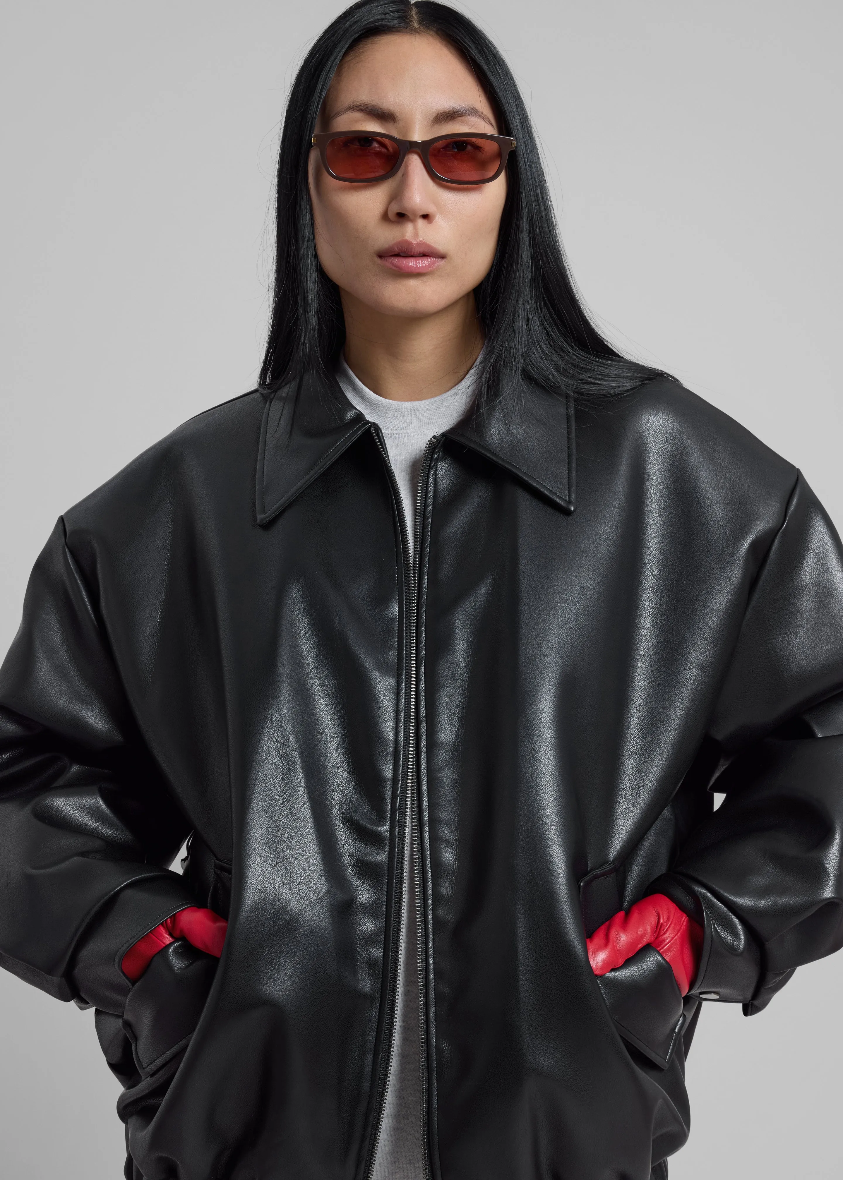 Elden Faux Leather Bomber Jacket - Black sold by Frankie Shop product image thumbnail 4