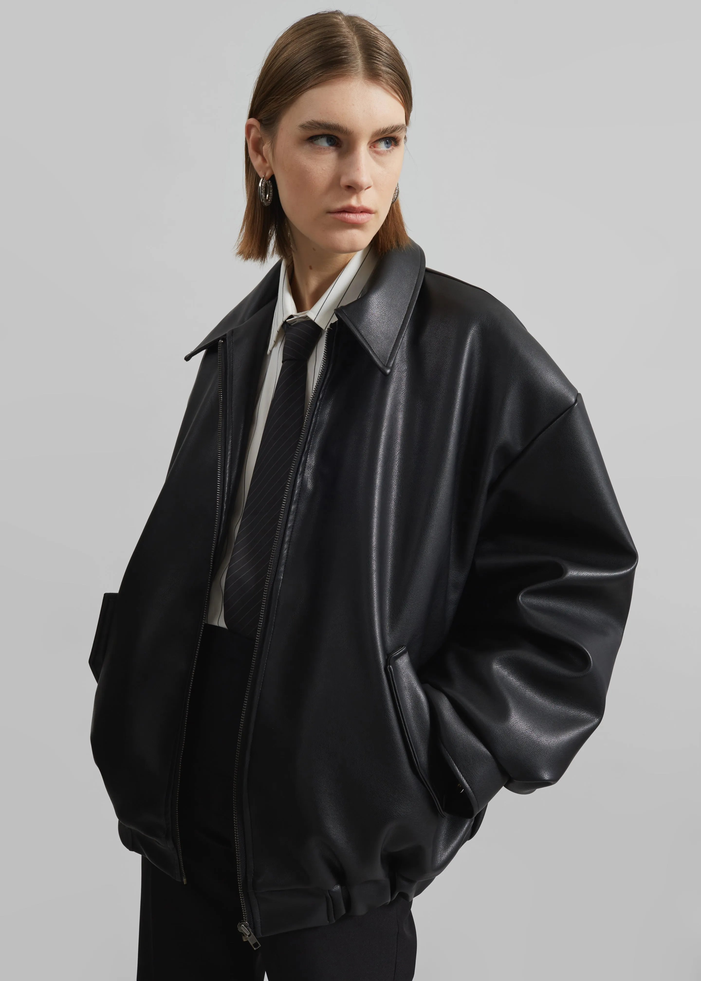 Elden Faux Leather Bomber Jacket - Black sold by Frankie Shop product image thumbnail 3