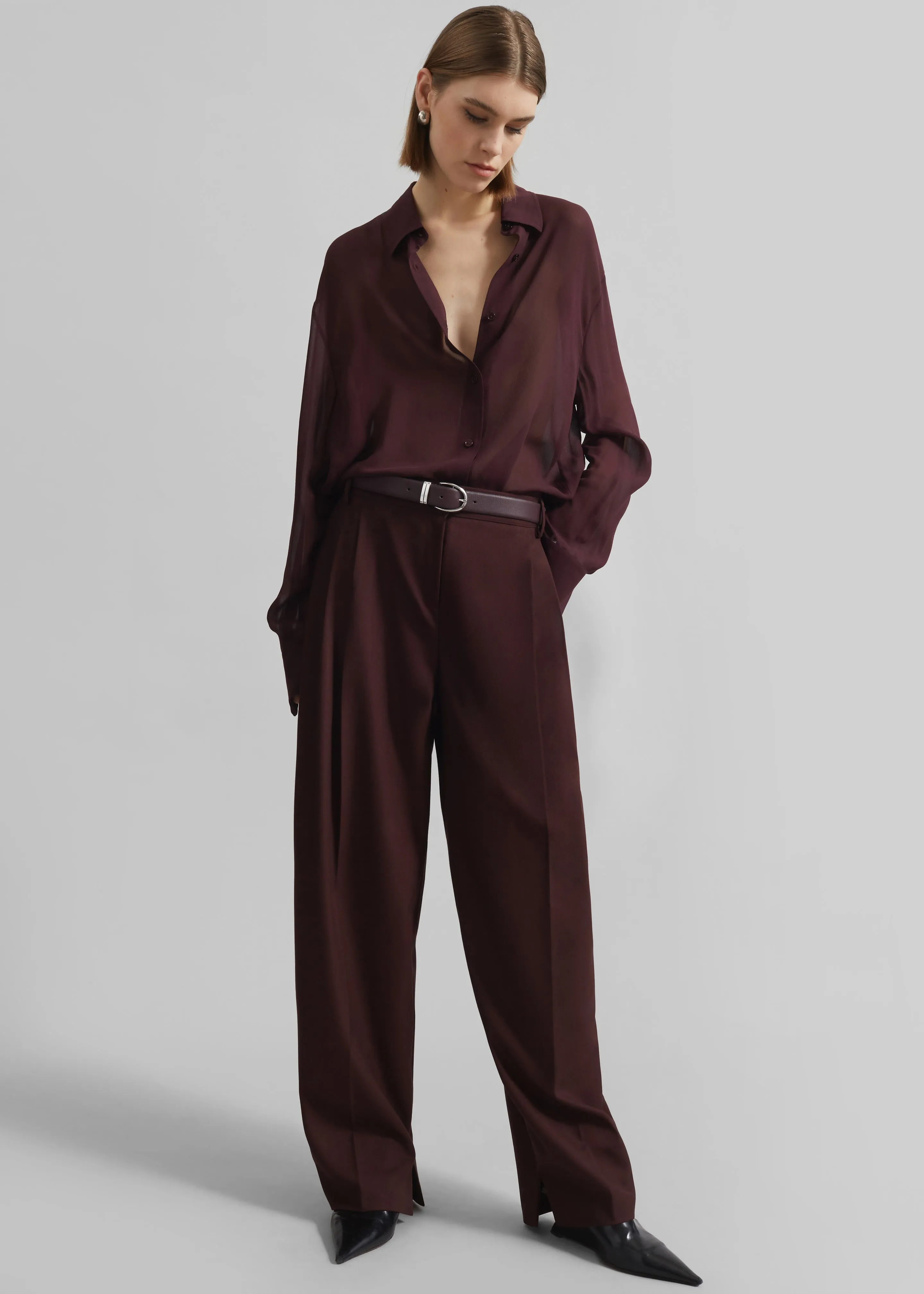 Durham Pleated Trousers - Burgundy sold by Frankie Shop