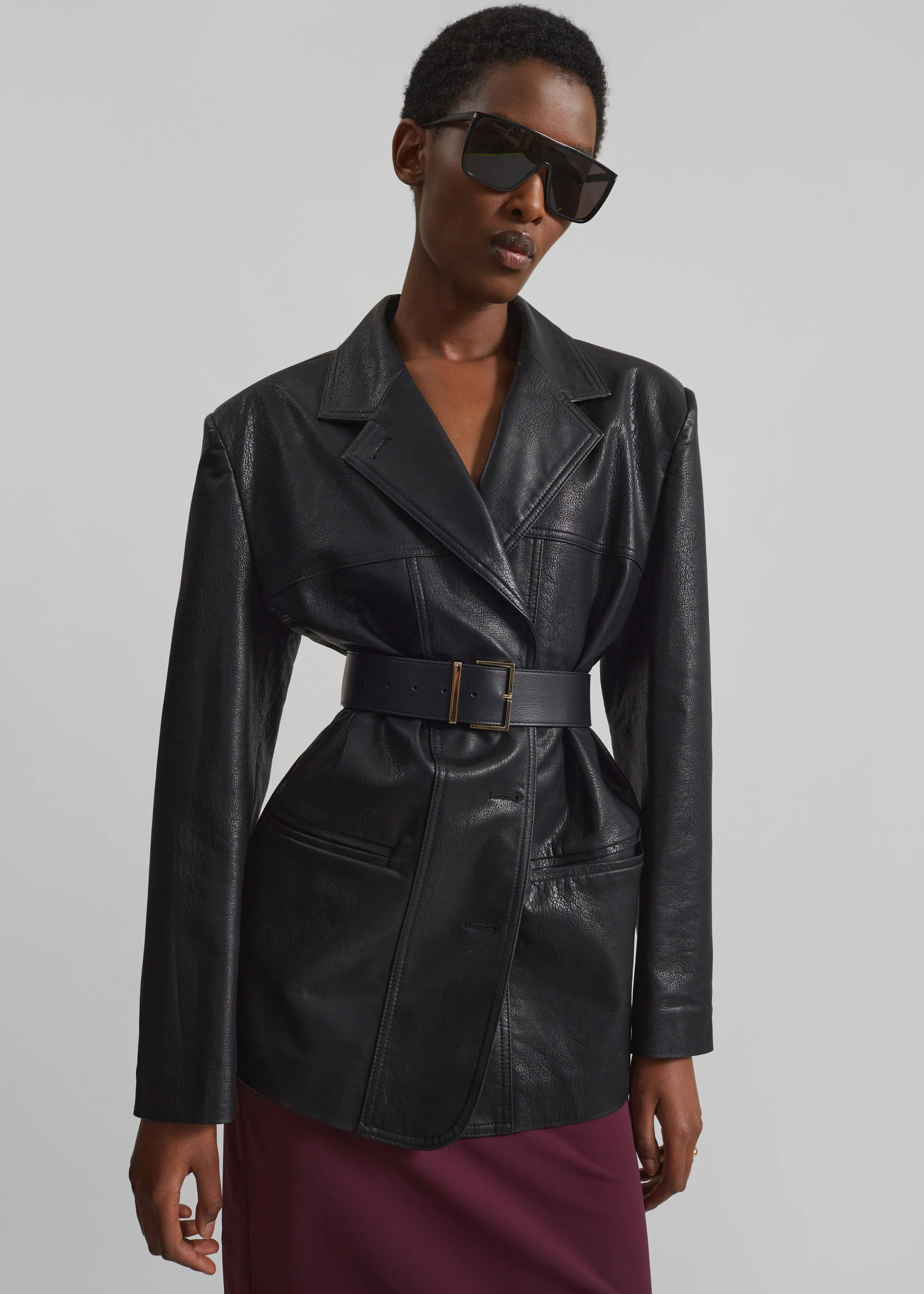 Windham Faux Leather Blazer - Black sold by Frankie Shop