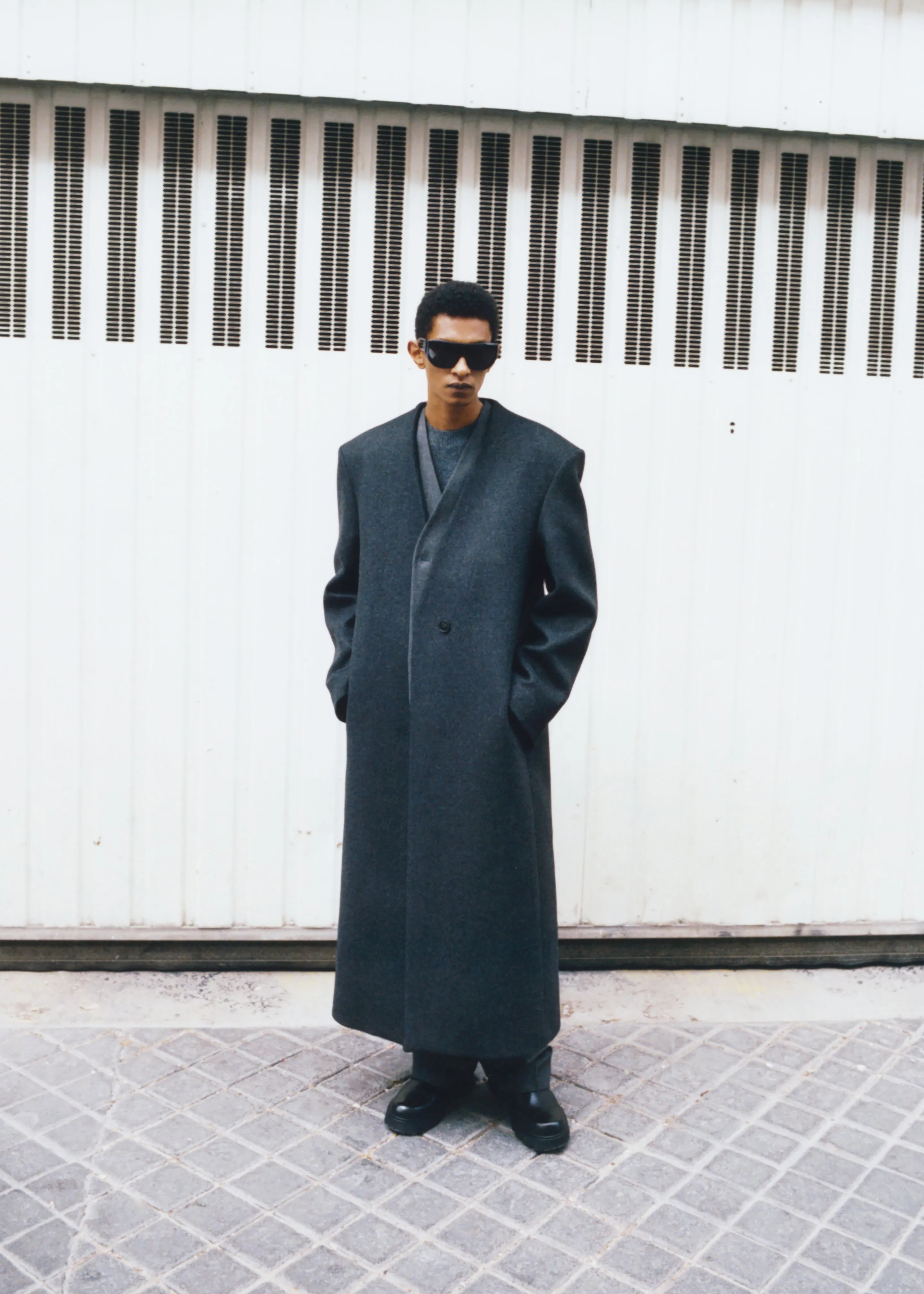 Alistar Collarless Wool Coat - Dark Grey Melange sold by Frankie Shop