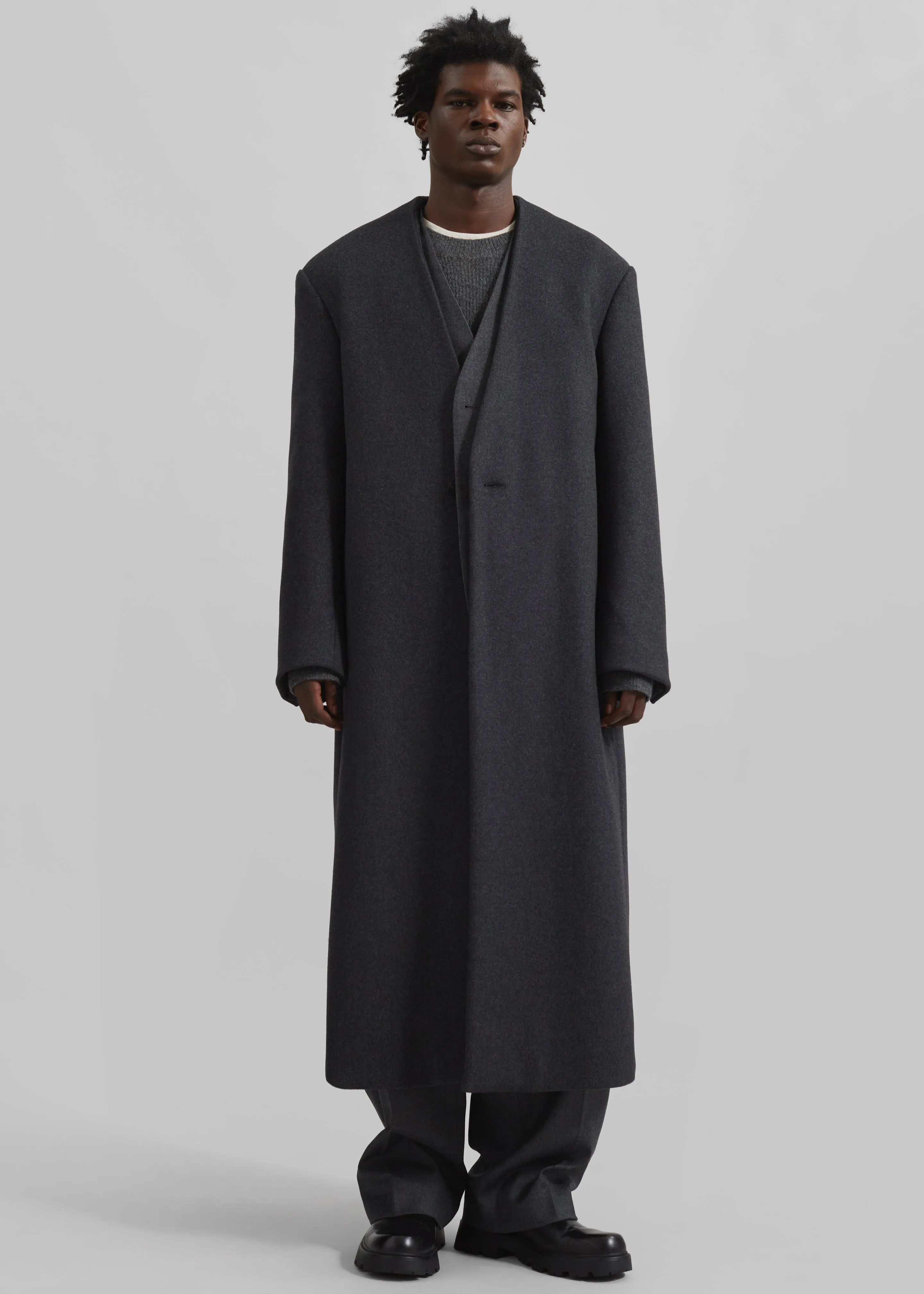 Alistar Collarless Wool Coat - Dark Grey Melange sold by Frankie Shop product image thumbnail 3